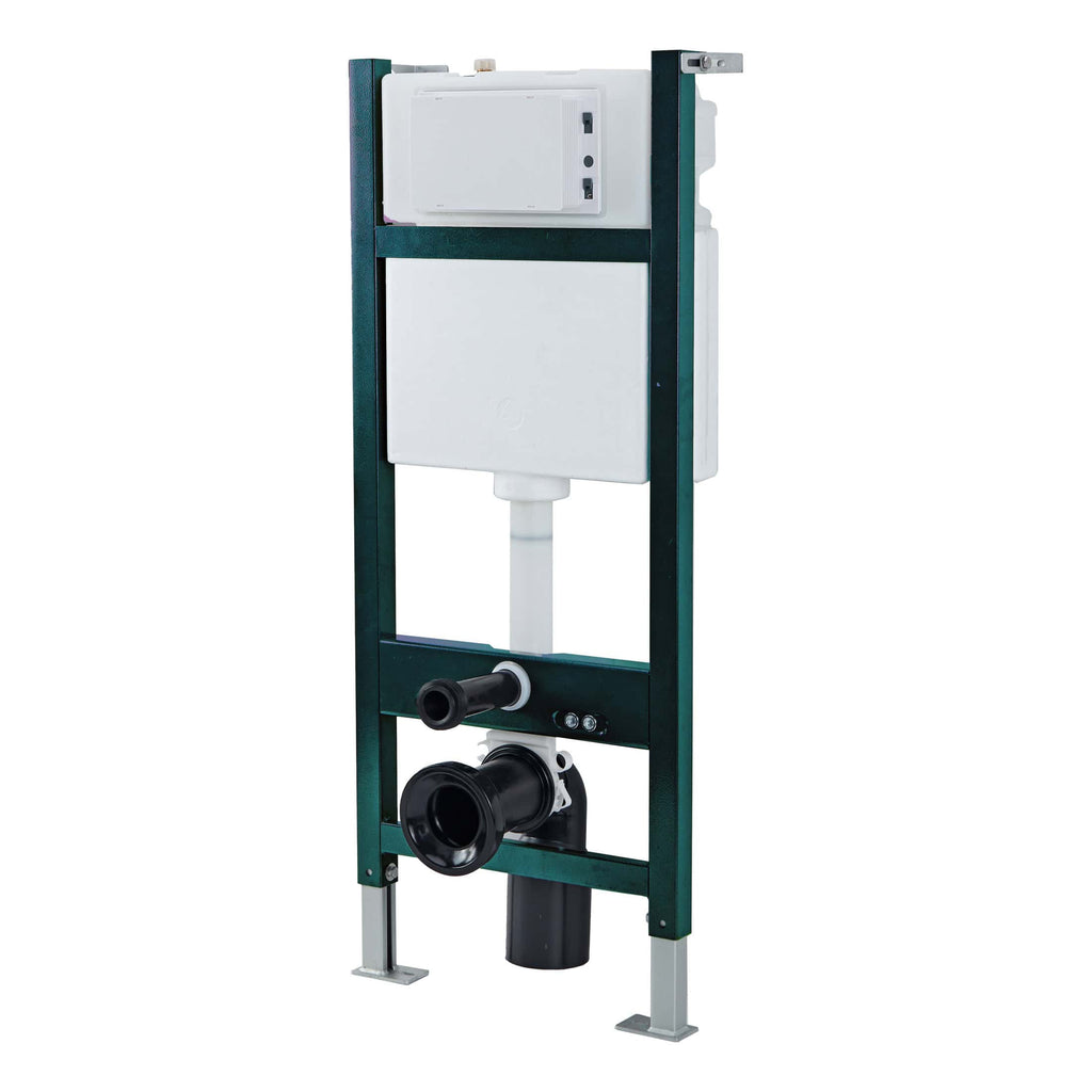 Flexible toilet frame and cistern system for accessible bathroom installation, compatible with various toilet models, ensuring comfort and easy maintenance for disabled or elderly users.