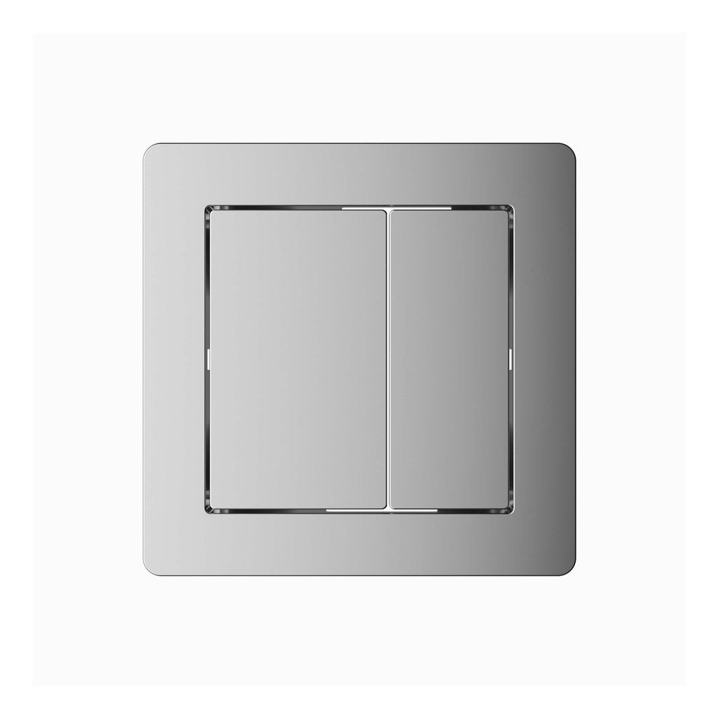 Sleek modern flush plate for bathroom toilets, featuring a dual-panel design in polished chrome finish for enhanced hygiene and style. Perfect for contemporary bathroom renovations.