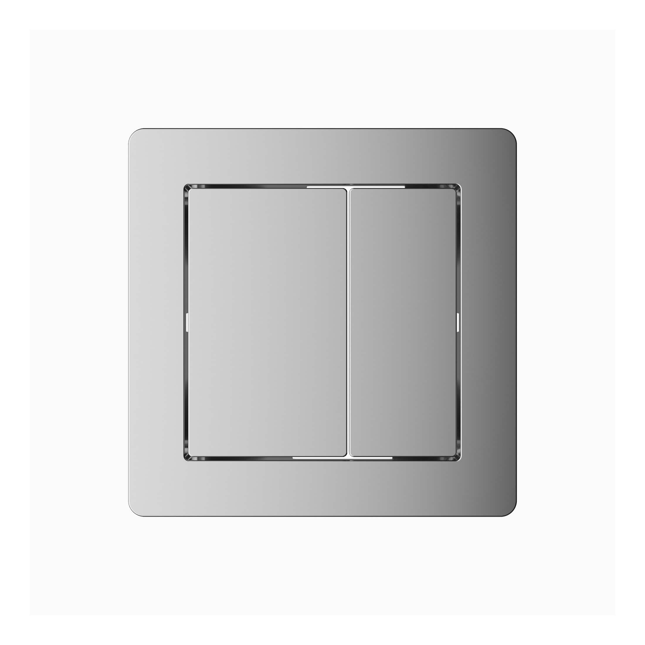 Sleek modern flush plate for bathroom toilets, featuring a dual-panel design in polished chrome finish for enhanced hygiene and style. Perfect for contemporary bathroom renovations.