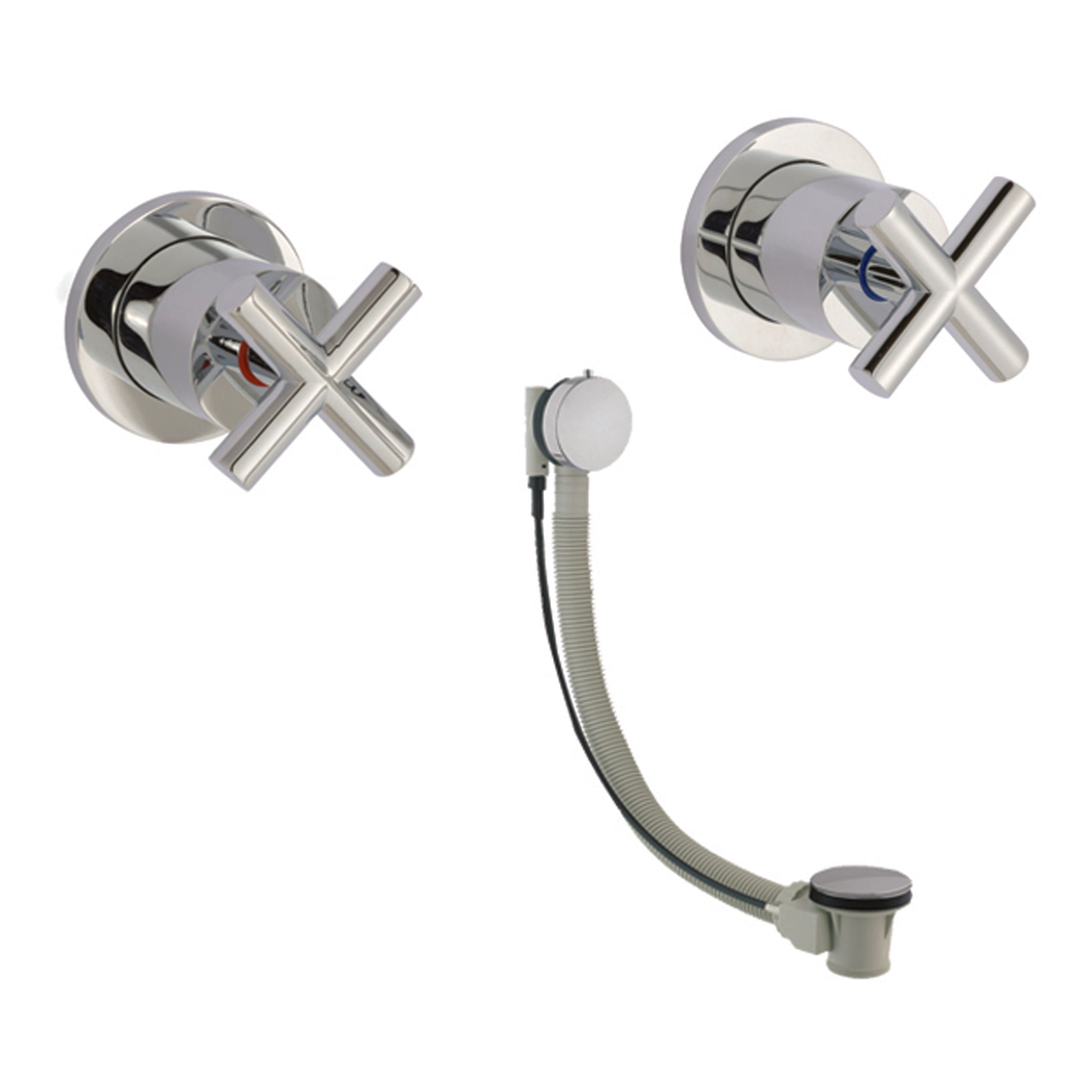 Chrome bathroom sink mixer tap with flexible hose, suitable for modern bathroom installations, featuring easy-to-use cross handles and durable construction.