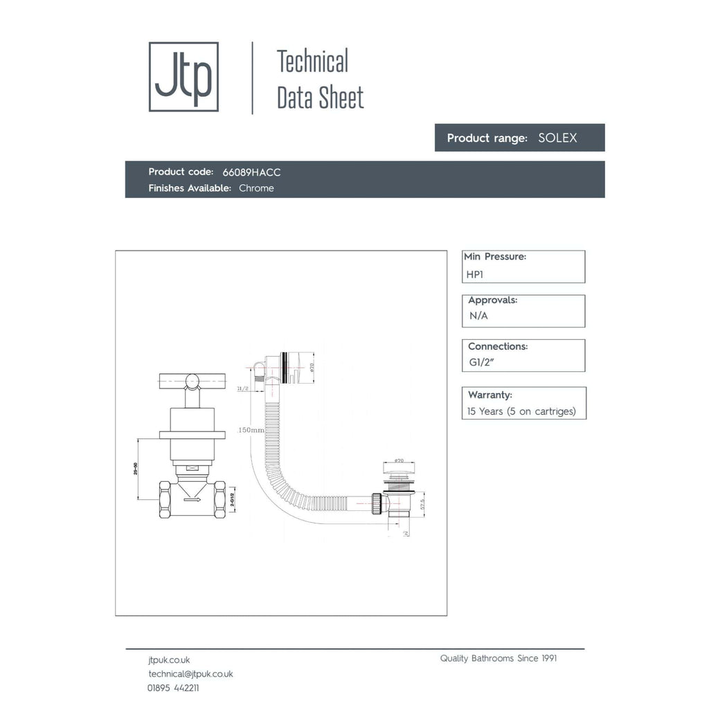 Flexible chrome bathroom waste pipe with flexible hose and G1/2" connection for sink drainage. Suitable for various bathroom installations, durable and easy to install.