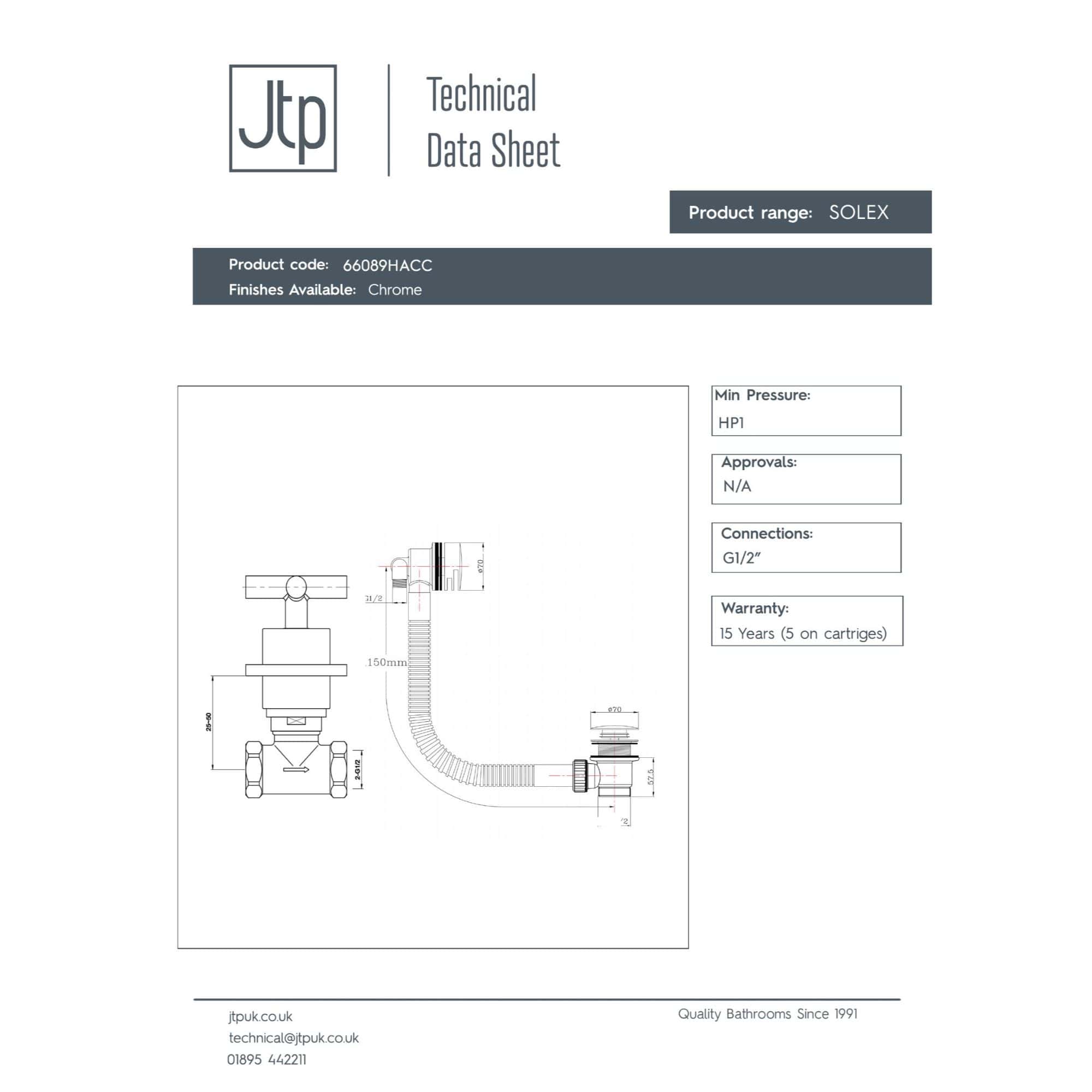Flexible chrome bathroom waste pipe with flexible hose and G1/2" connection for sink drainage. Suitable for various bathroom installations, durable and easy to install.
