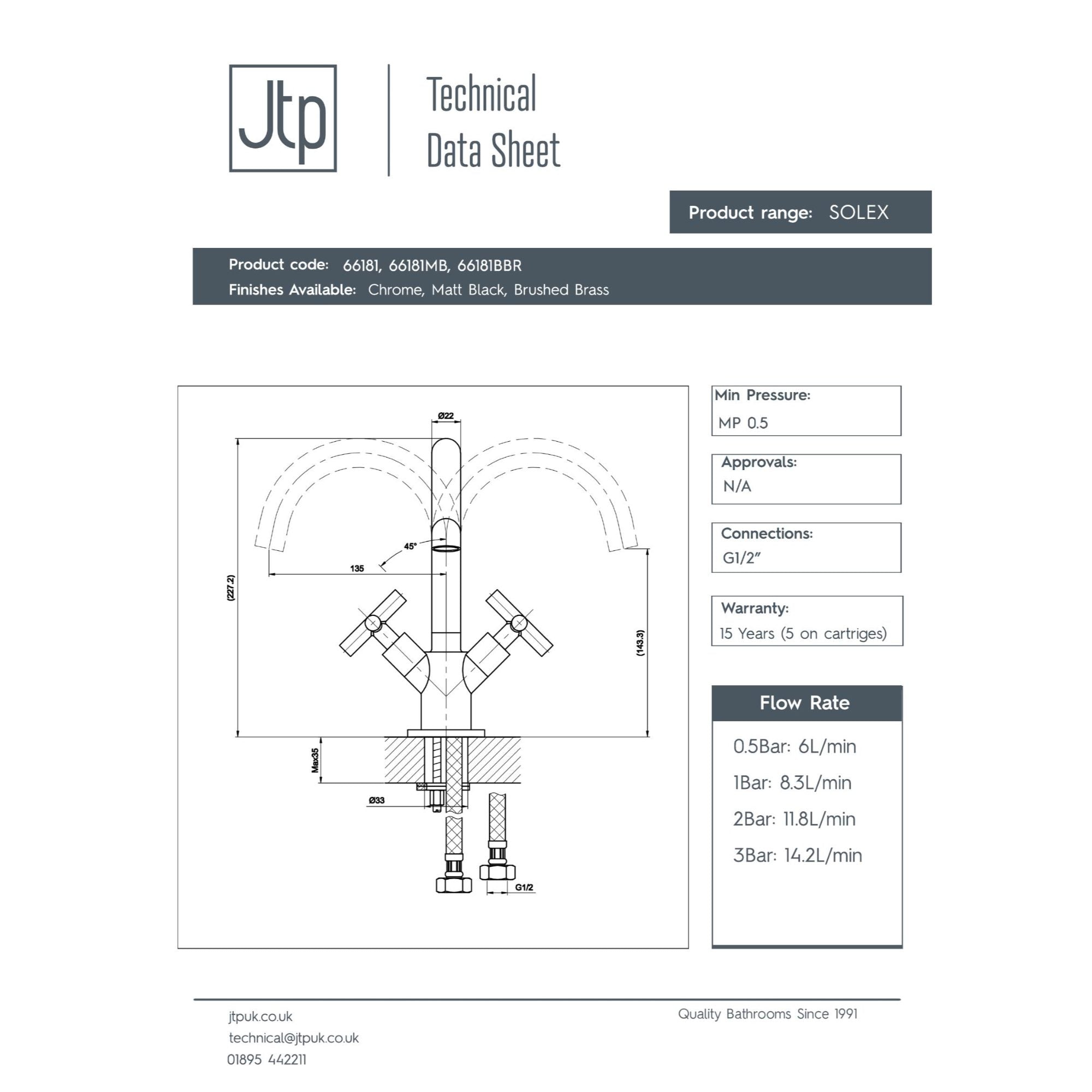 Chrome-finish kitchen tap with dual handles, flexible spout, and G1/2 connection, ideal for modern kitchens, durable metal construction, and suitable for high water flow.
