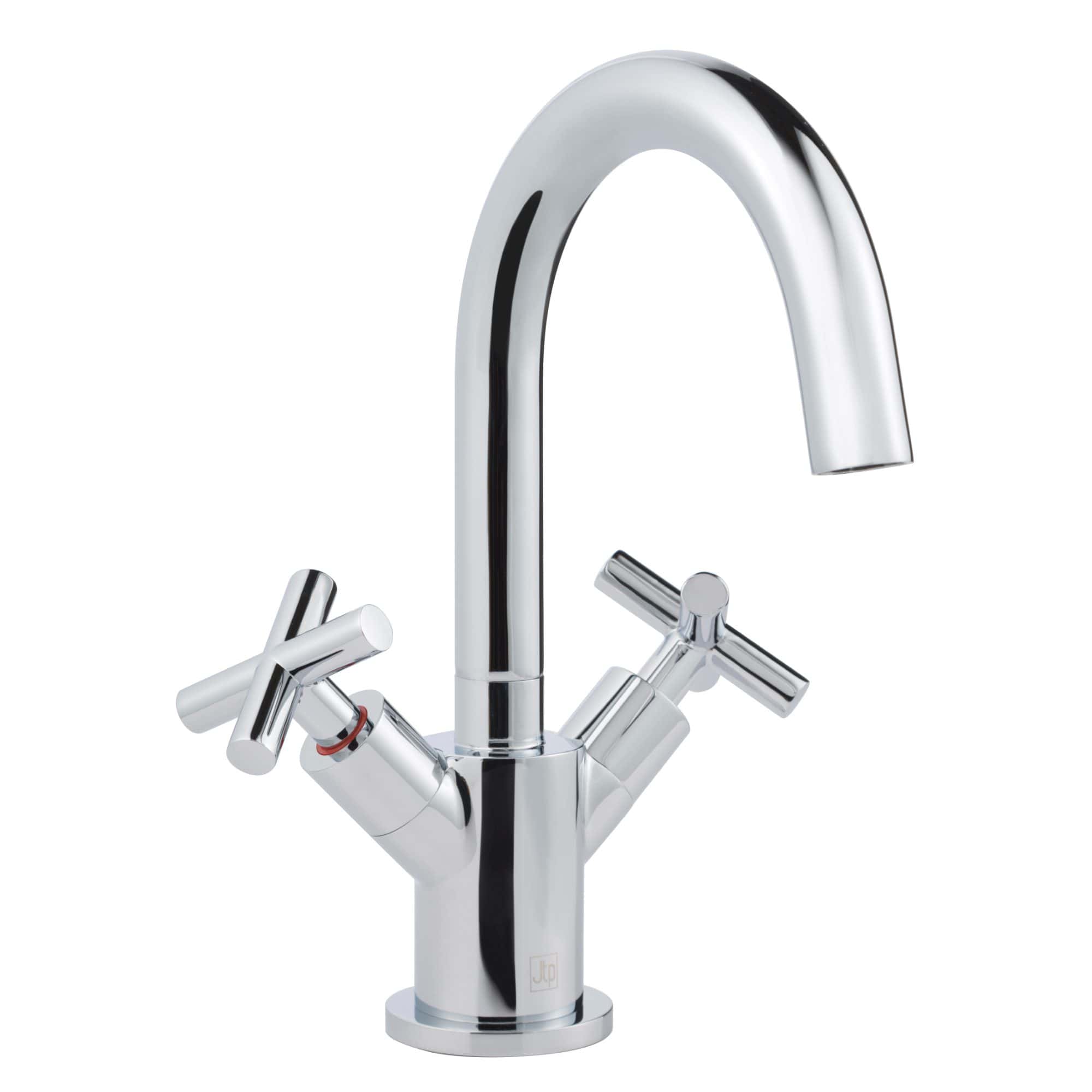 Sleek chrome kitchen or bathroom tap with dual levers and high-arc spout, ideal for modern fittings and fixtures.