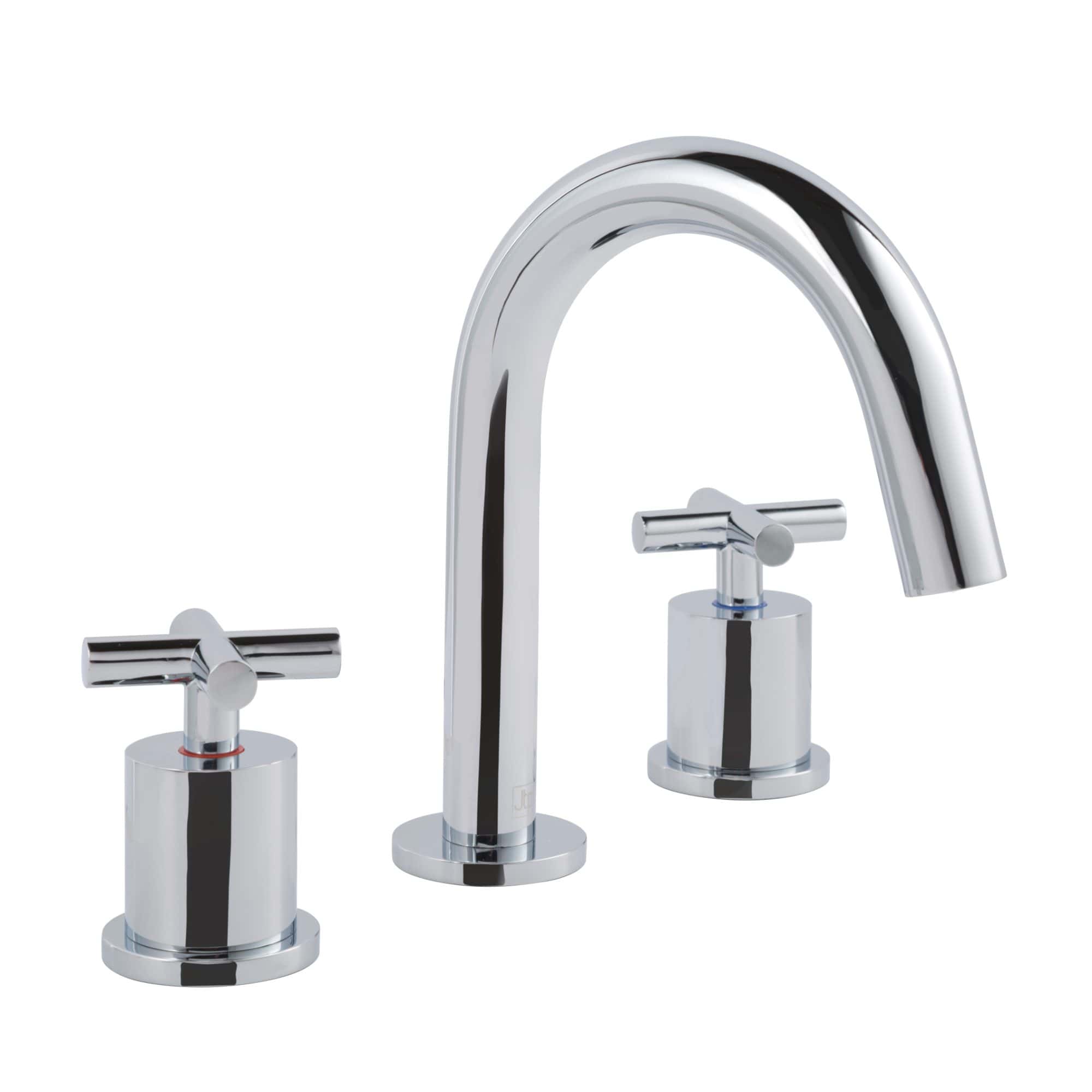Brushed chrome bathroom mixer tap with dual handles, modern design for kitchen or bathroom sink. Durable, stylish, and easy to operate for everyday use. Perfect for contemporary bathroom decor.