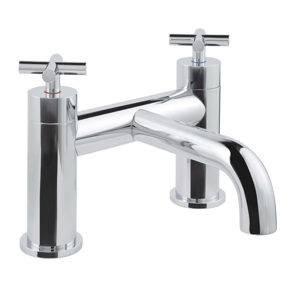 Chrome bathroom mixer tap with dual handles, modern design for stylish bath or sink installation. Durable, high-quality fixture perfect for contemporary bathrooms.