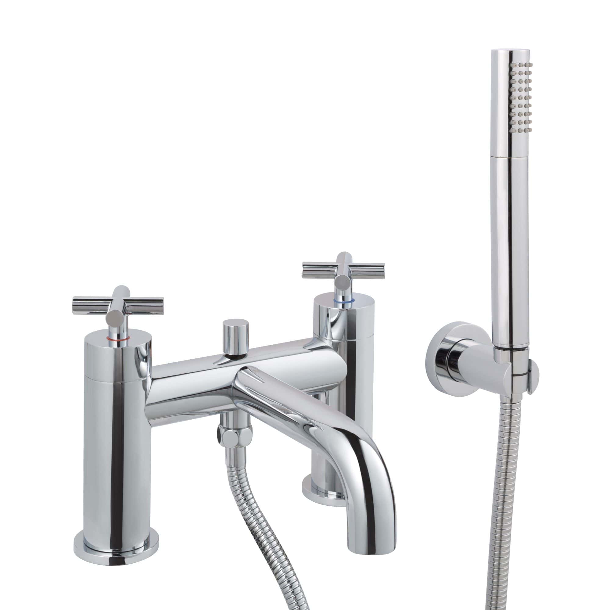 Polished chrome bathroom tap and handheld shower unit, modern design, high-quality fixtures for stylish and functional bathroom fixtures.