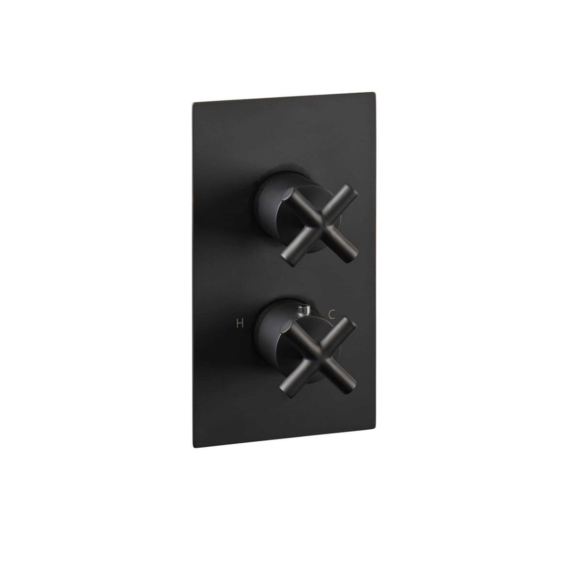 Sleek black thermostatic shower valve with dual controls for precise temperature and flow regulation, ideal for modern bathroom upgrades.