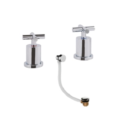 Chrome bathroom tap set with flexible connecting pipe, modern design, ideal for contemporary bathrooms, easy to install and enhances sink aesthetics.