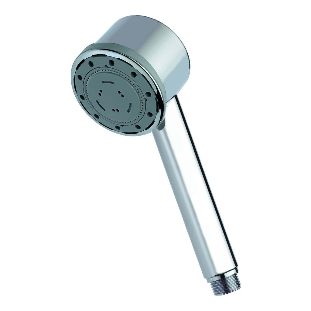 Sleek modern bathroom handheld showerhead in chrome finish optimal for Bubly Bathrooms. Perfect for contemporary bathroom designs, offering a stylish and functional shower solution.