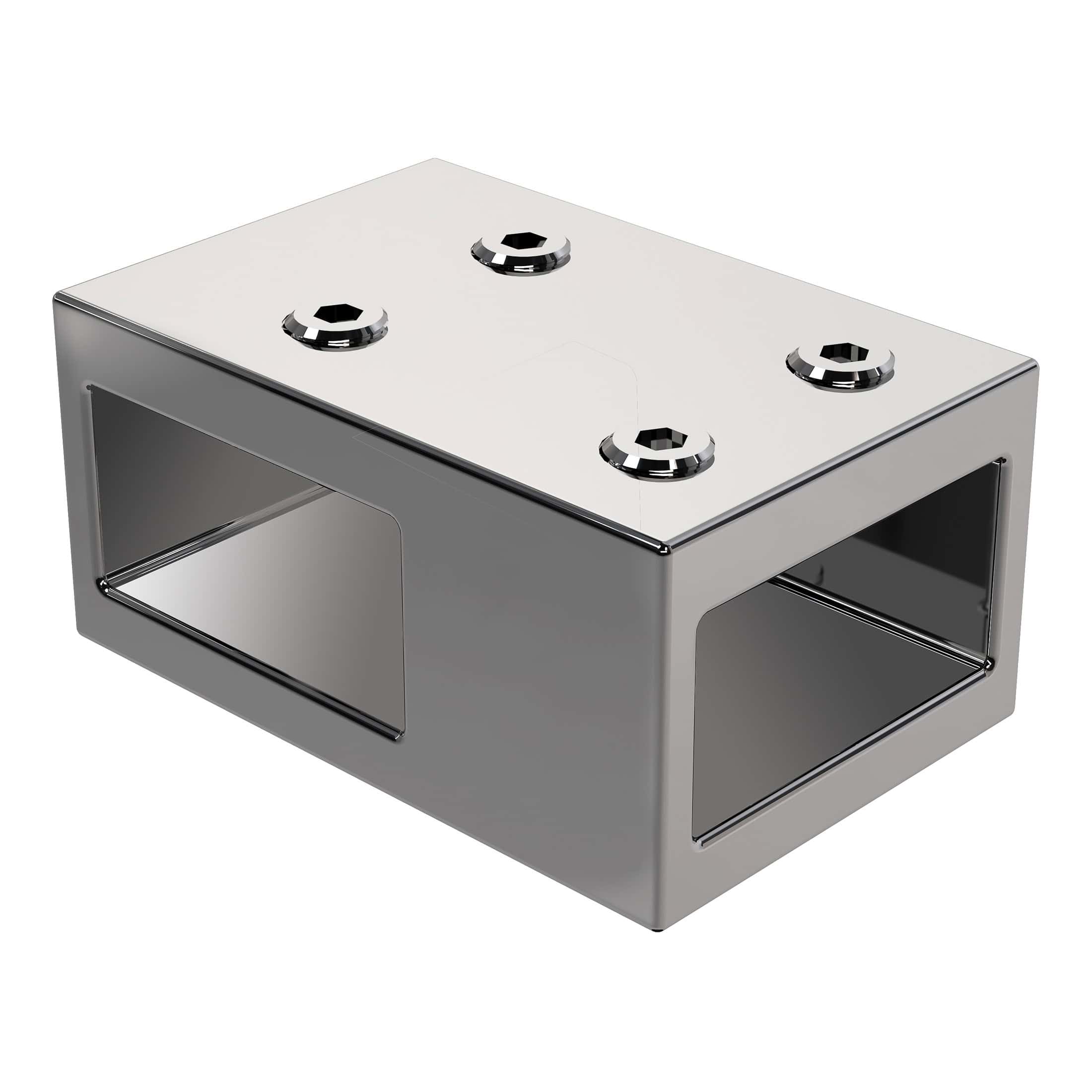 Polished stainless steel recessed stove support with four removable burners, ideal for modern bathroom or kitchen installations. Durable, sleek design suitable for high-traffic areas.