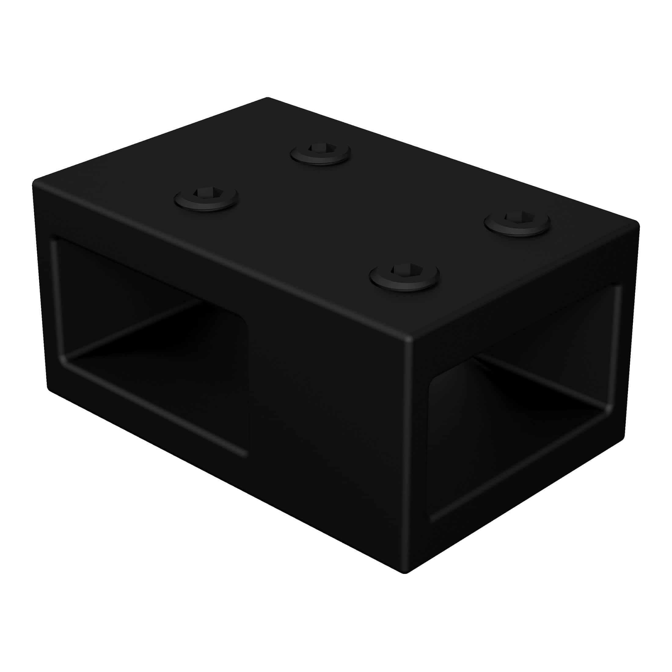Black metal cable management box for bathroom organisation and electrical safety - Bubly Bathrooms.