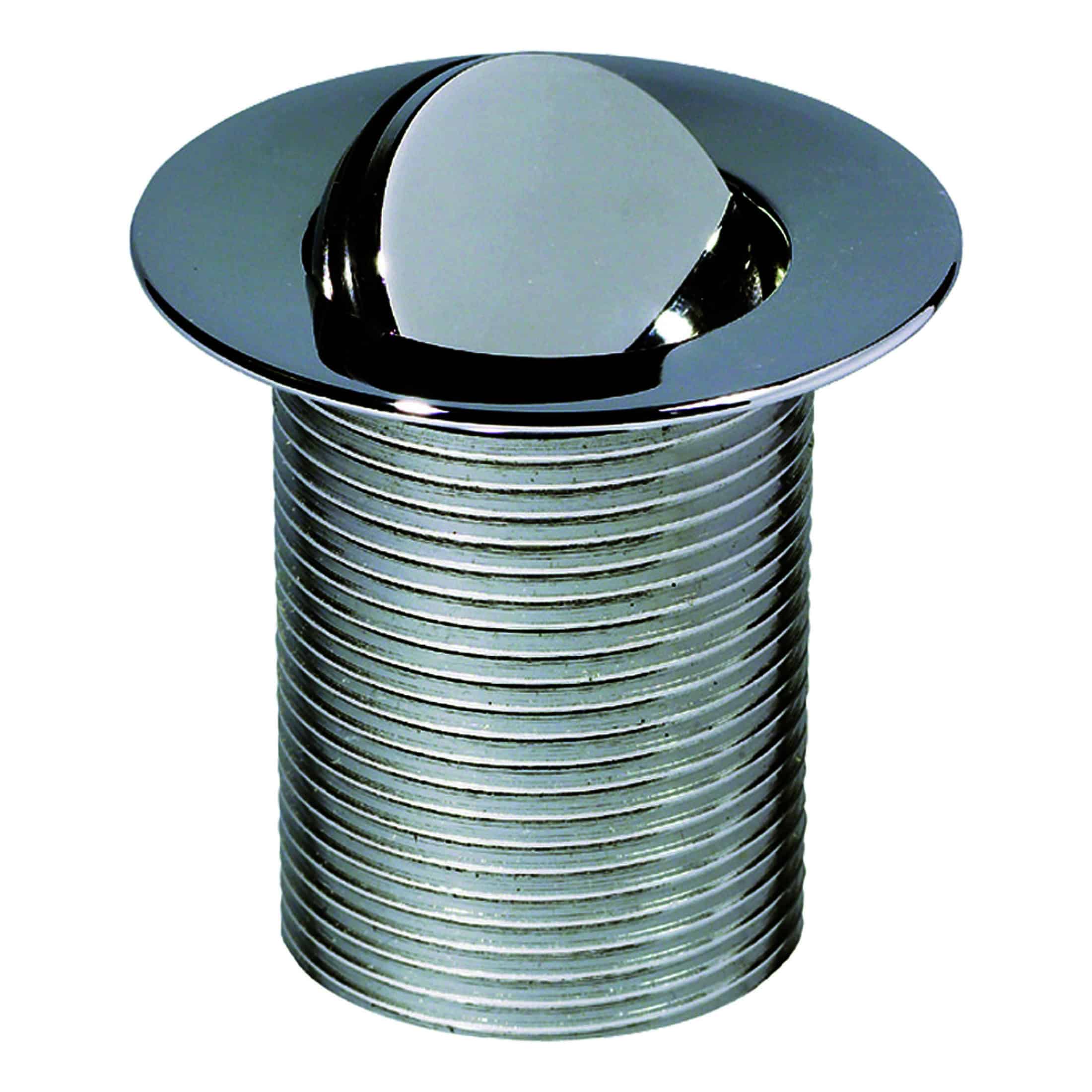 Shiny chrome pop-up basin waste with a smooth domed top, designed for bathroom sinks and modern plumbing installation. Perfect for ensuring sink drainage and preventing leaks.