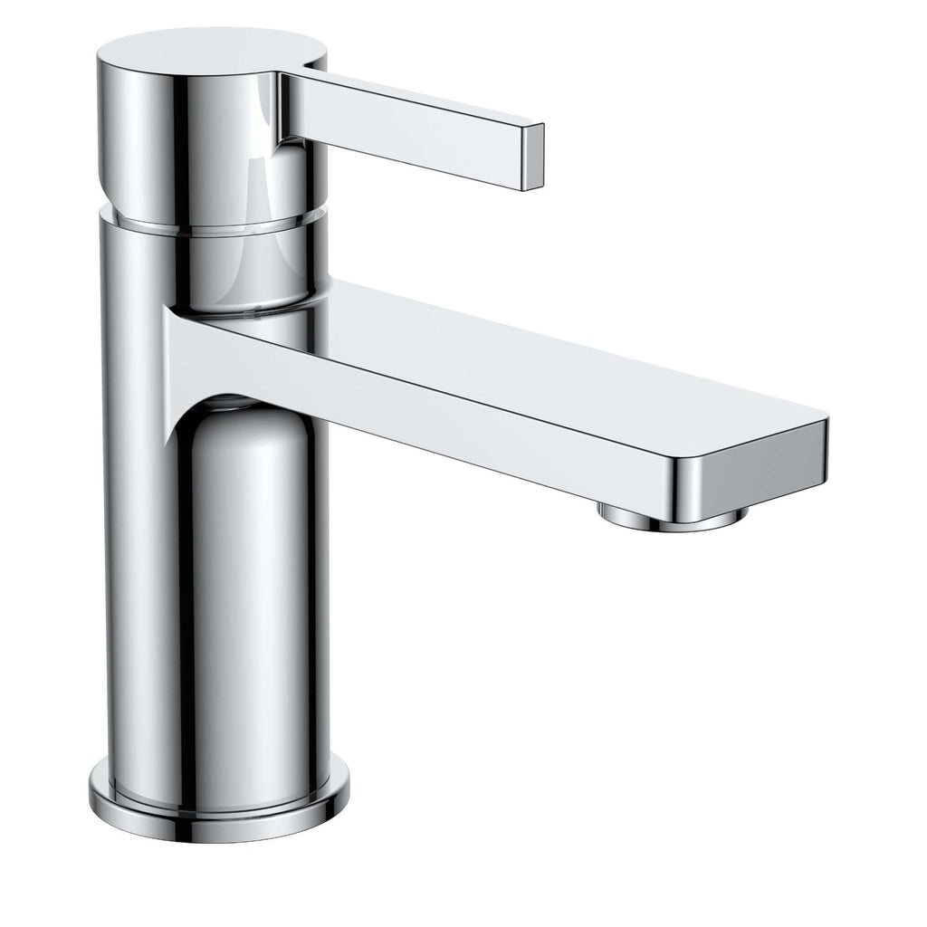 Sleek chrome bathroom sink mixer tap with minimalist design, perfect for modern bathrooms and kitchen fixtures.