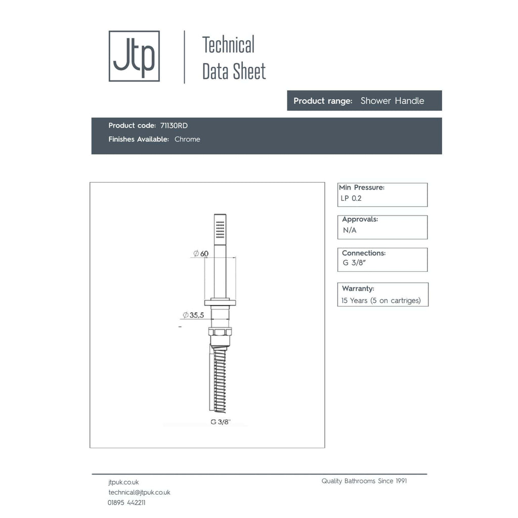 Shower handle with chrome finish, details of technical design and dimensions, suitable for modern bathrooms.