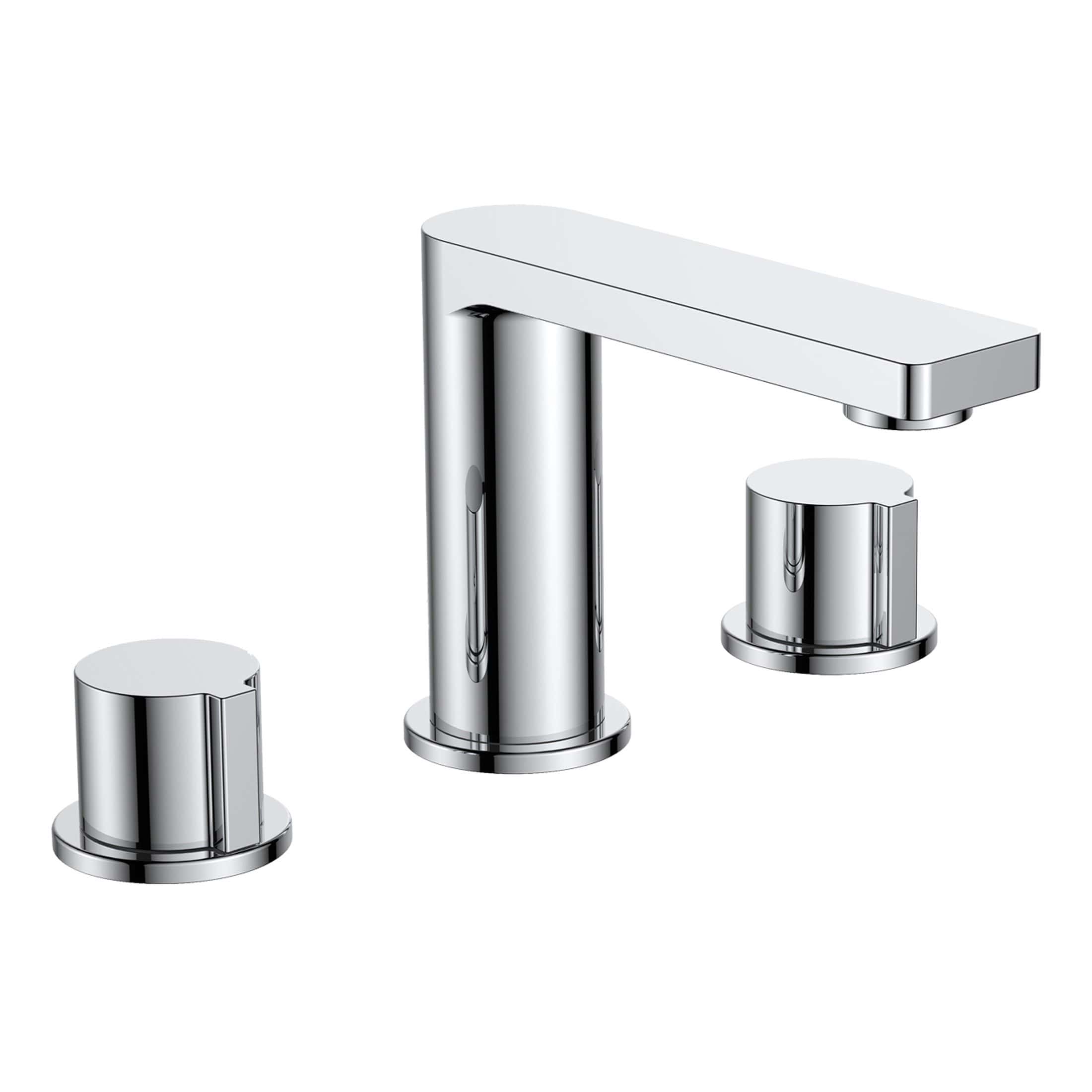 Chrome bathroom mixer tap with dual handles and modern design, ideal for contemporary bathrooms, providing stylish and efficient water control.