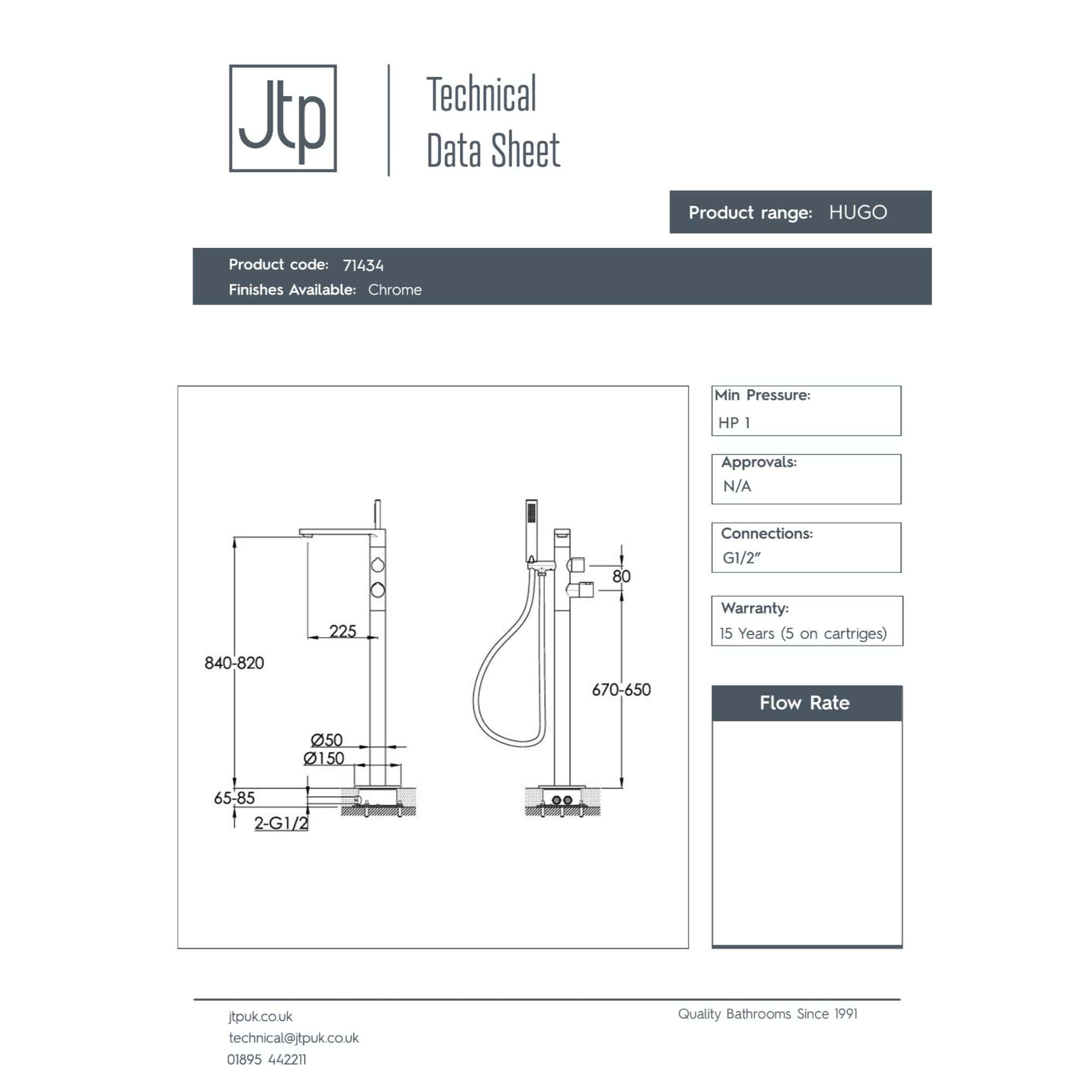 Modern Bubly Bathrooms bathroom fixture with chrome finish, featuring technical specifications, adjustable height, flexible connections, and a 15-year warranty for durable bathroom plumbing solutions.