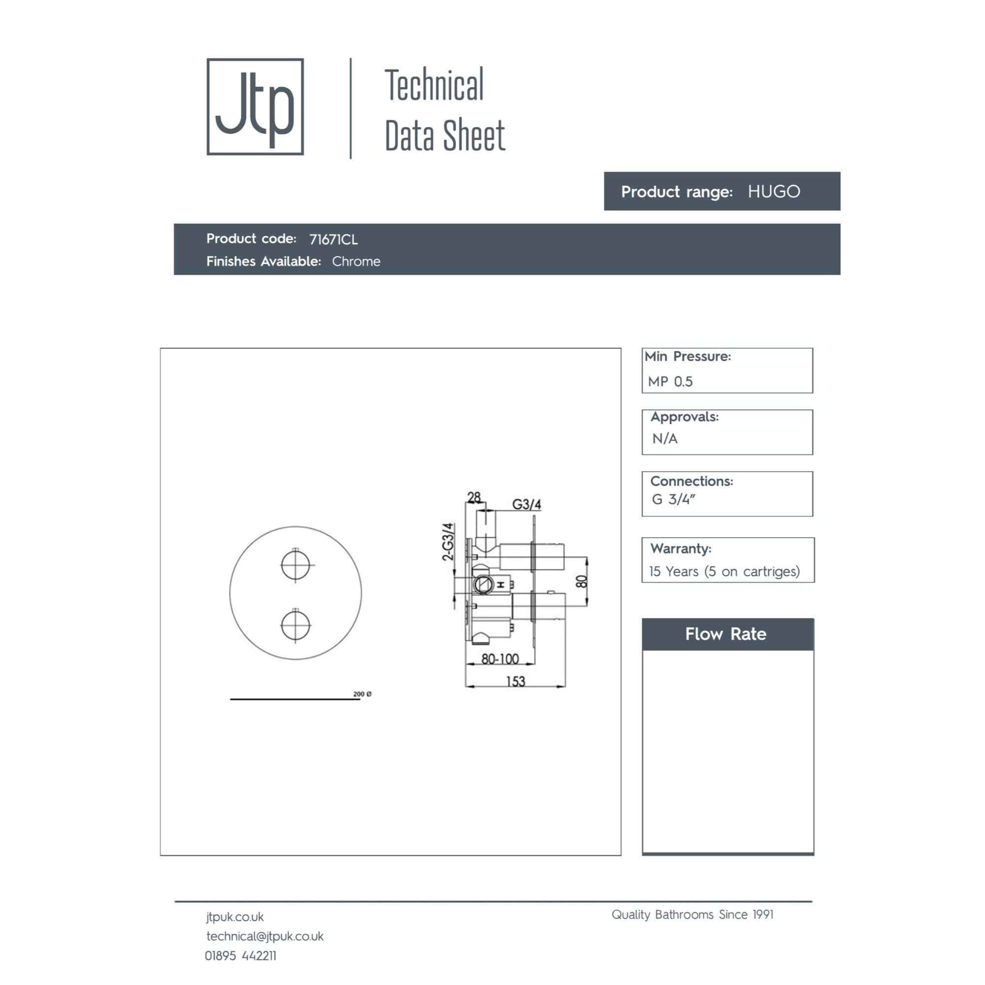 High-quality bathroom fixtures technical data sheet for Bubly Bathrooms, showcasing product specifications, dimensions, and connection details for HUGO series.
