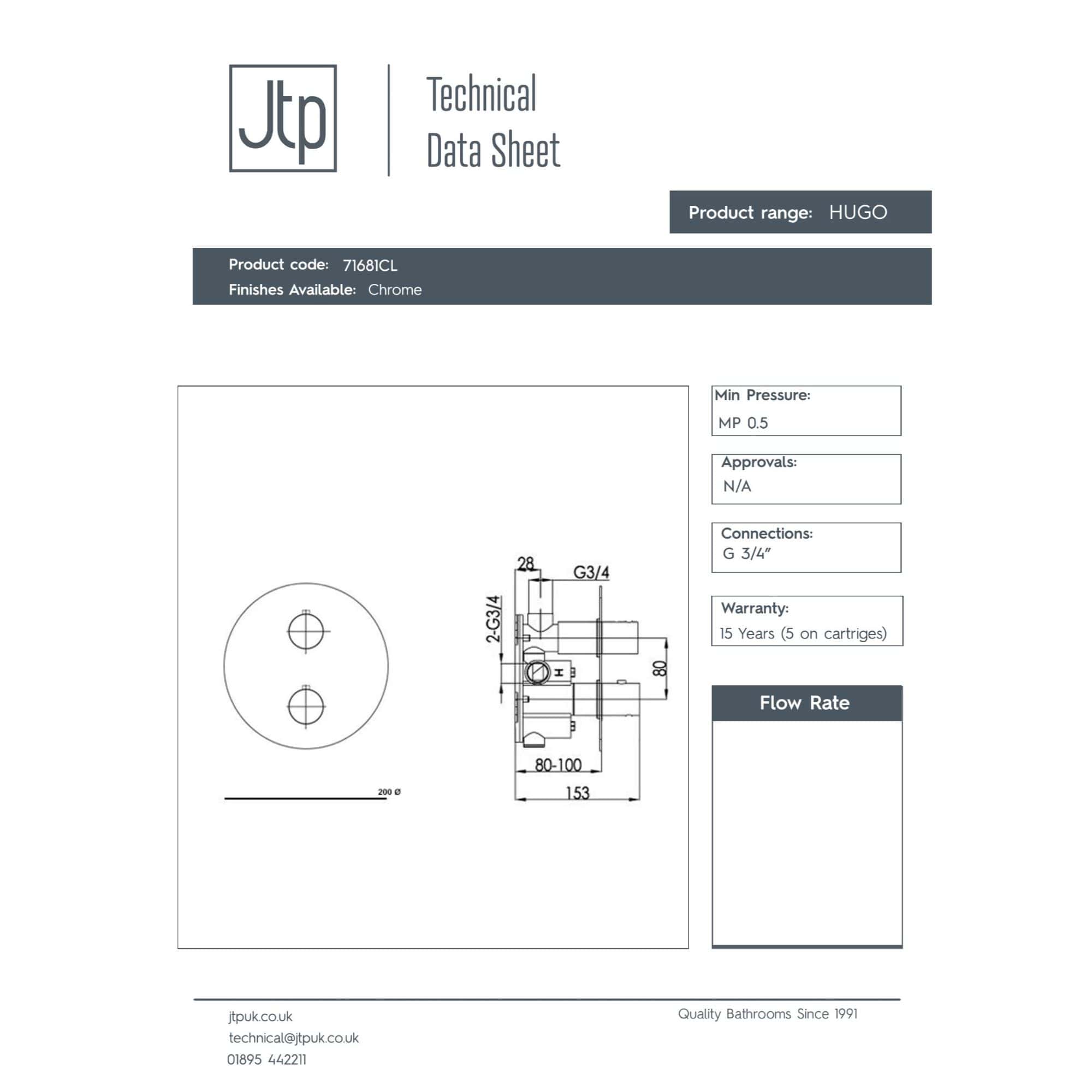 High-quality bathroom fittings diagram for Bubly Bathrooms, showcasing technical specifications with dimensions, connections, and warranty details for superior bathroom design and installation.
