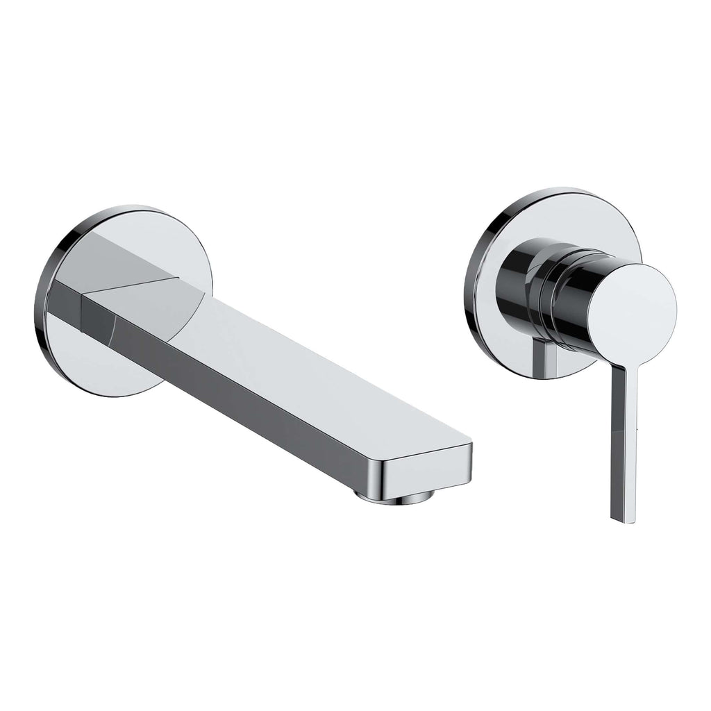 Chrome bathroom tap and lever set with modern, minimalistic design, perfect for contemporary bathroom renovations. High-quality fixtures with sleek, polished finish for durability and style.