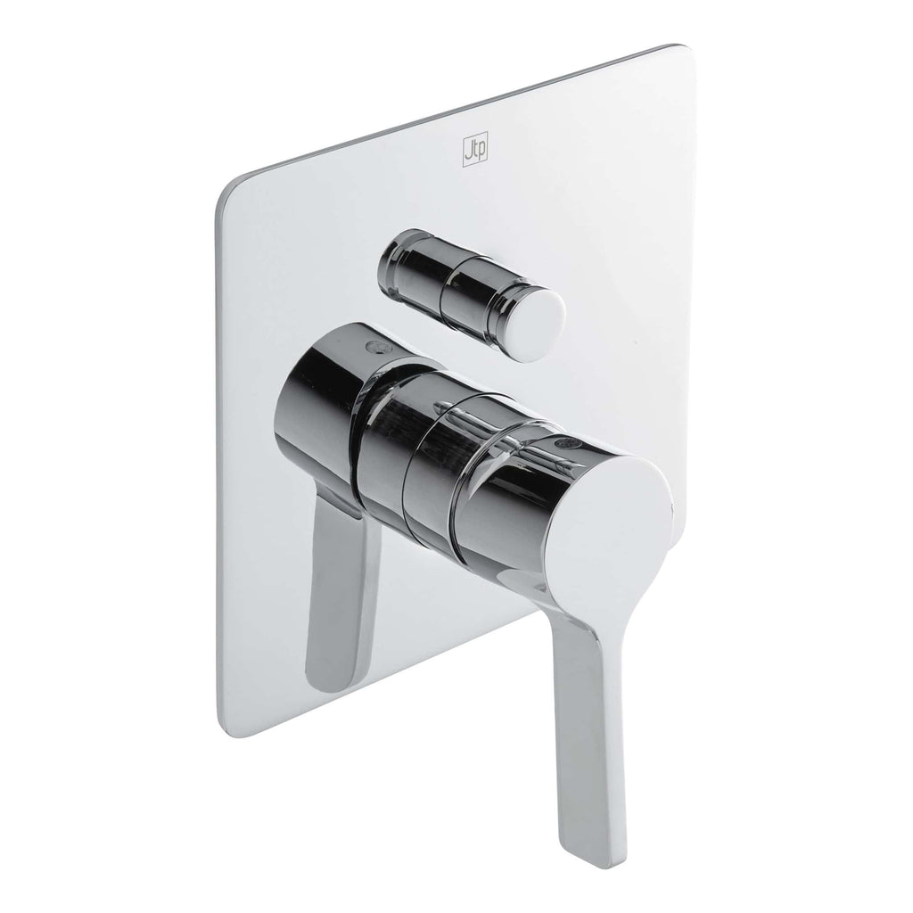 Shower valve with chrome finish, dual control for precise temperature and flow management, ideal for modern bathroom installations.