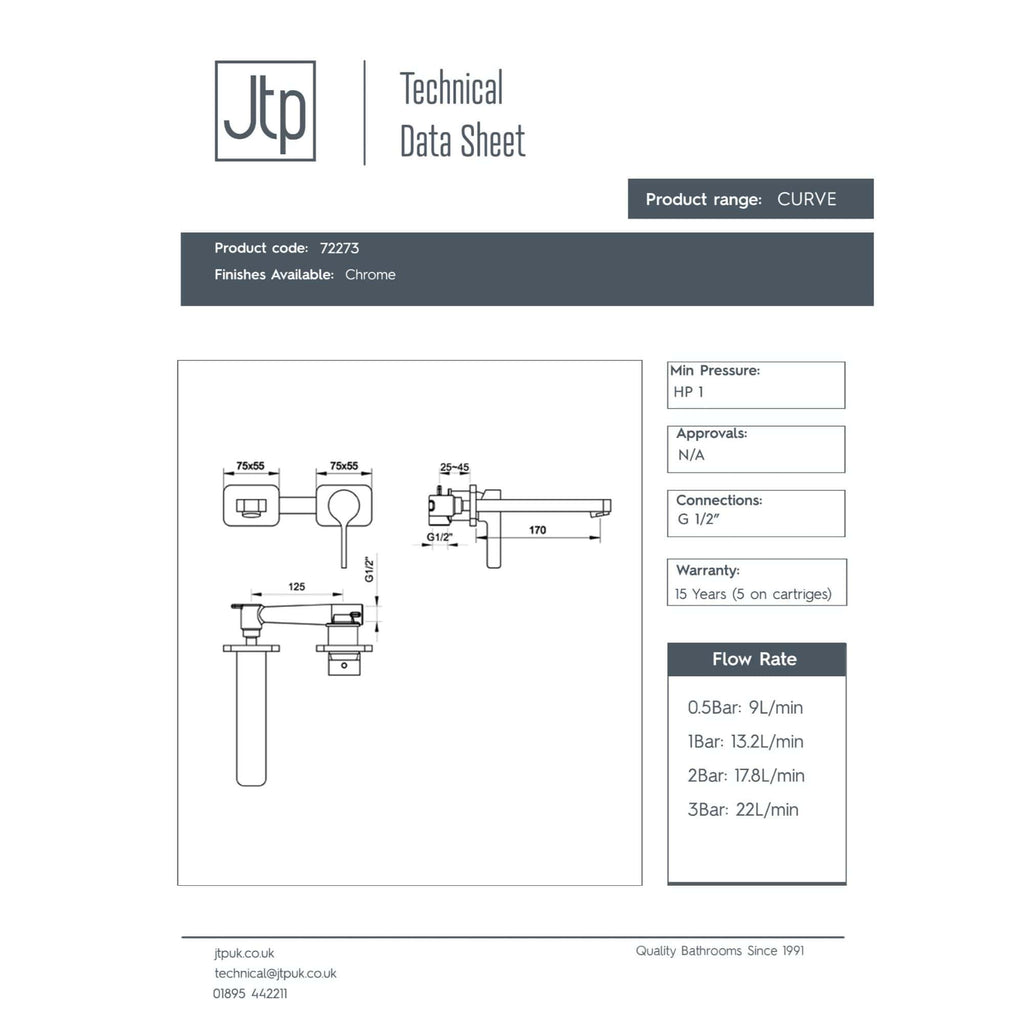 Modern chrome bathroom mixer tap with sleek design, suitable for contemporary bathrooms, featuring precise technical measurements and durable construction.