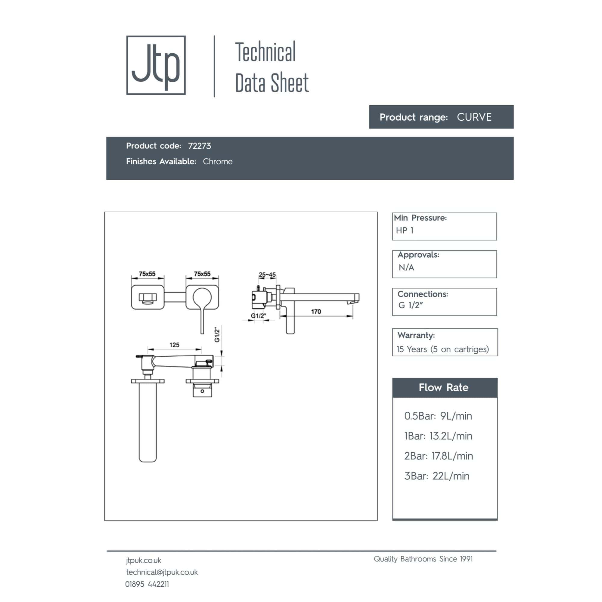 Modern chrome bathroom mixer tap with sleek design, suitable for contemporary bathrooms, featuring precise technical measurements and durable construction.