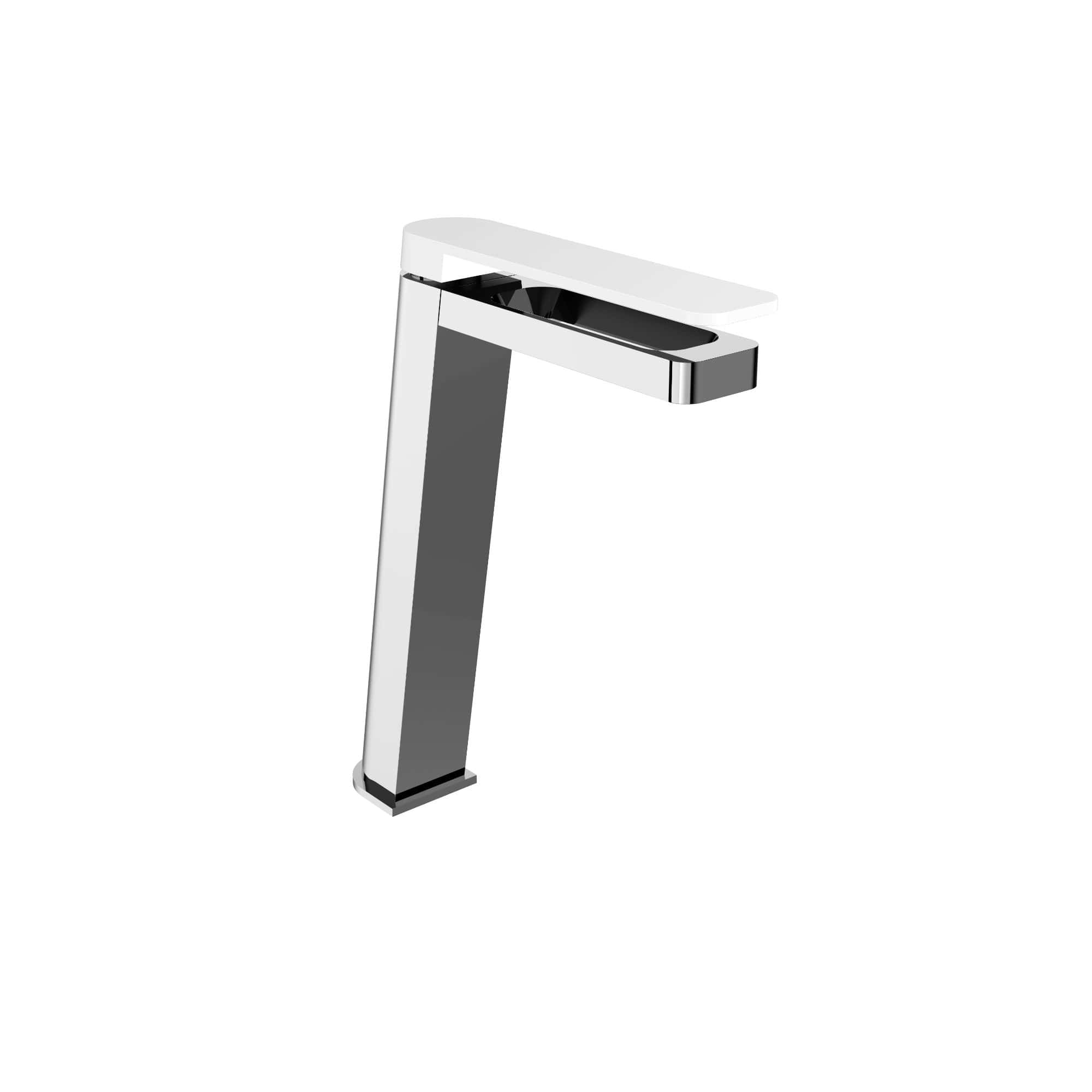 Sleek modern bathroom sink faucet with chrome finish and integrated soap dispenser, designed for contemporary bathroom decor.