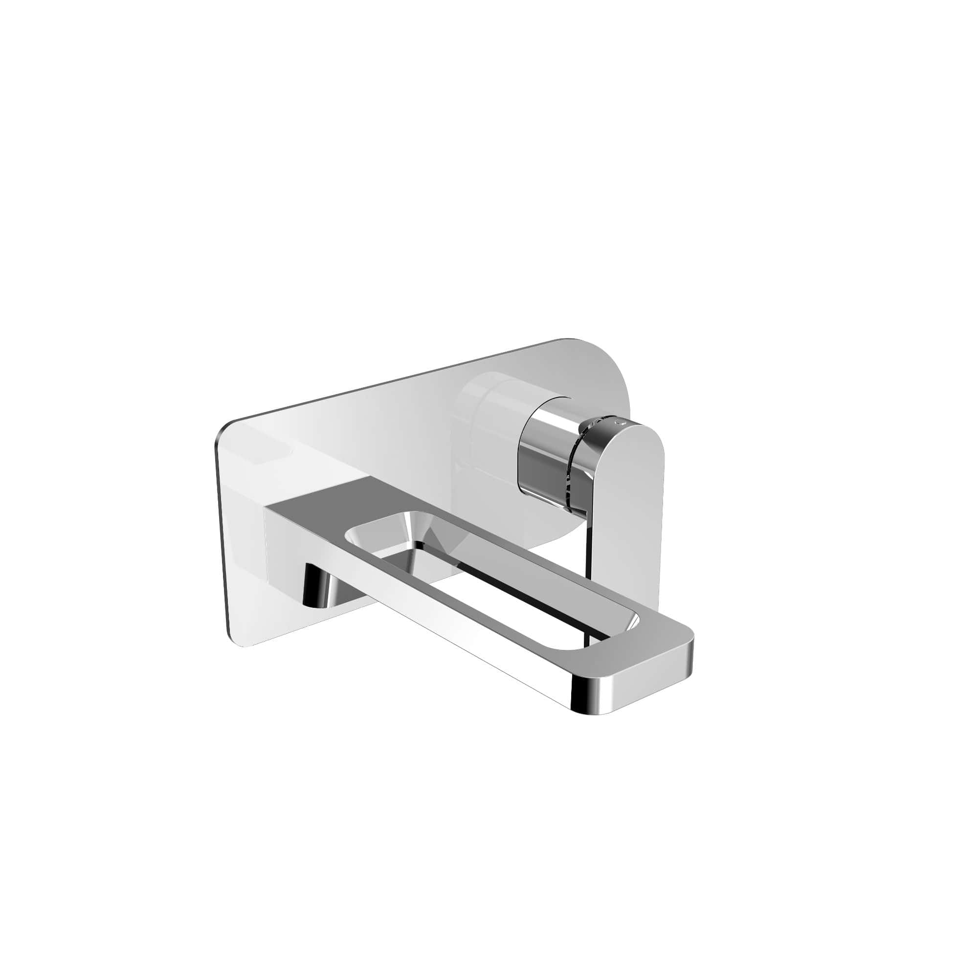 Sleek modern chrome toilet paper holder with a minimalist design, wall-mounted for bathroom luxury, ideal for contemporary bathroom decor, durable stainless steel construction.