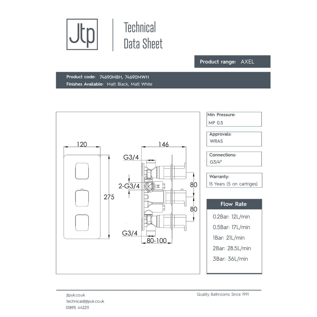High-quality modern bathroom plumbing fixtures with detailed technical drawing, dimensions, and connection specifications from Bubly Bathrooms.