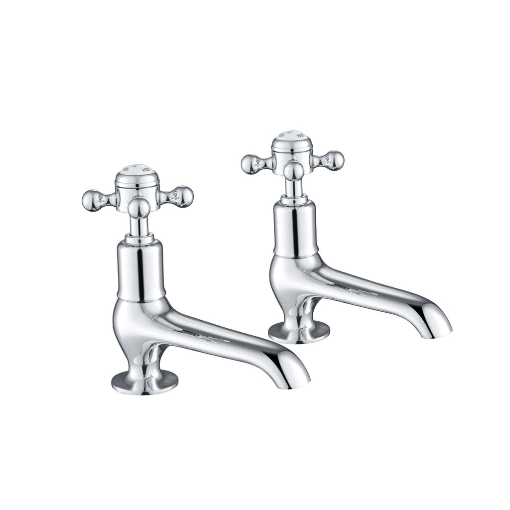Polished chrome vintage-style bathroom taps, twin lever design, perfect for traditional or classic bathroom interiors, durable and stylish kitchen sink fixtures.