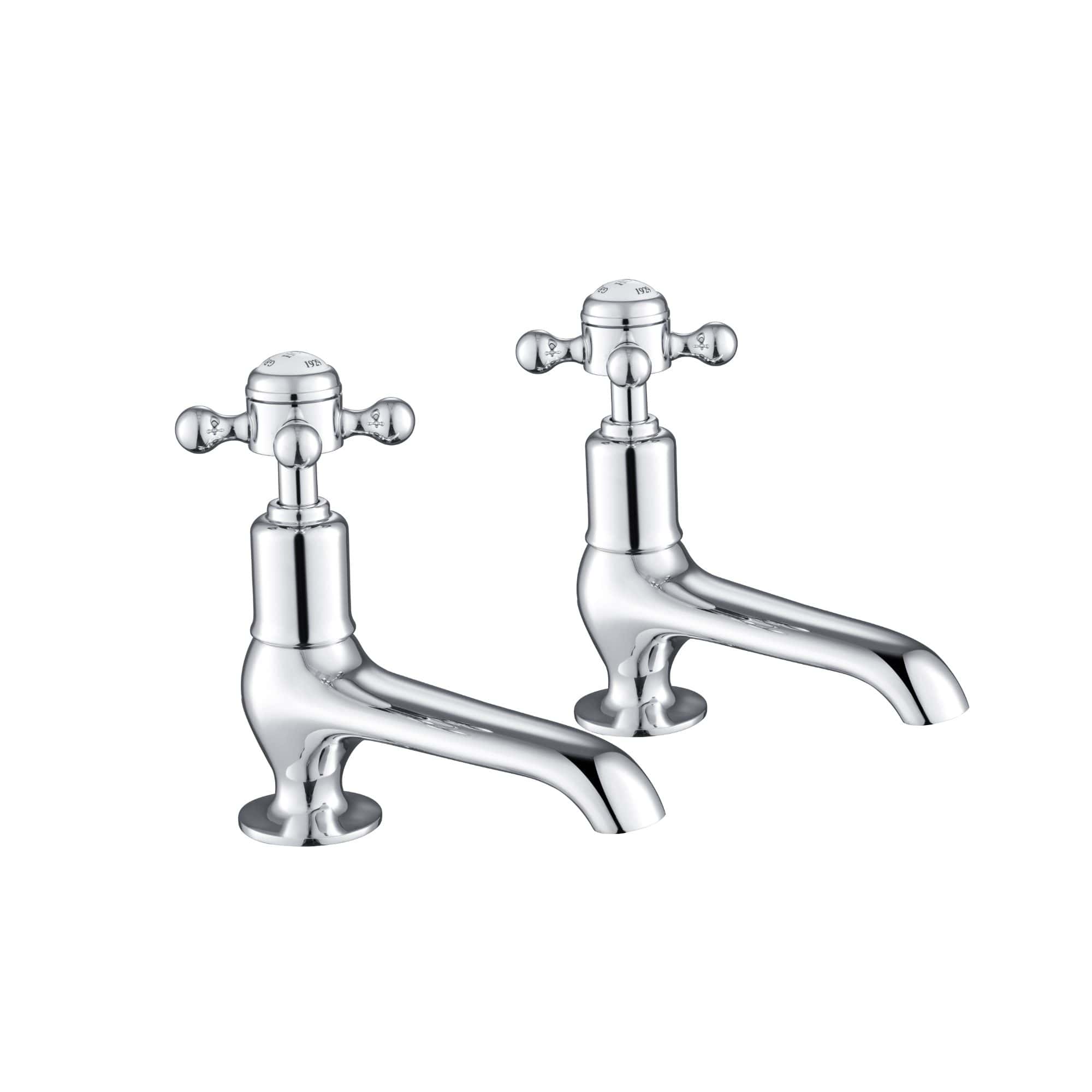 Polished chrome vintage-style bathroom taps, twin lever design, perfect for traditional or classic bathroom interiors, durable and stylish kitchen sink fixtures.