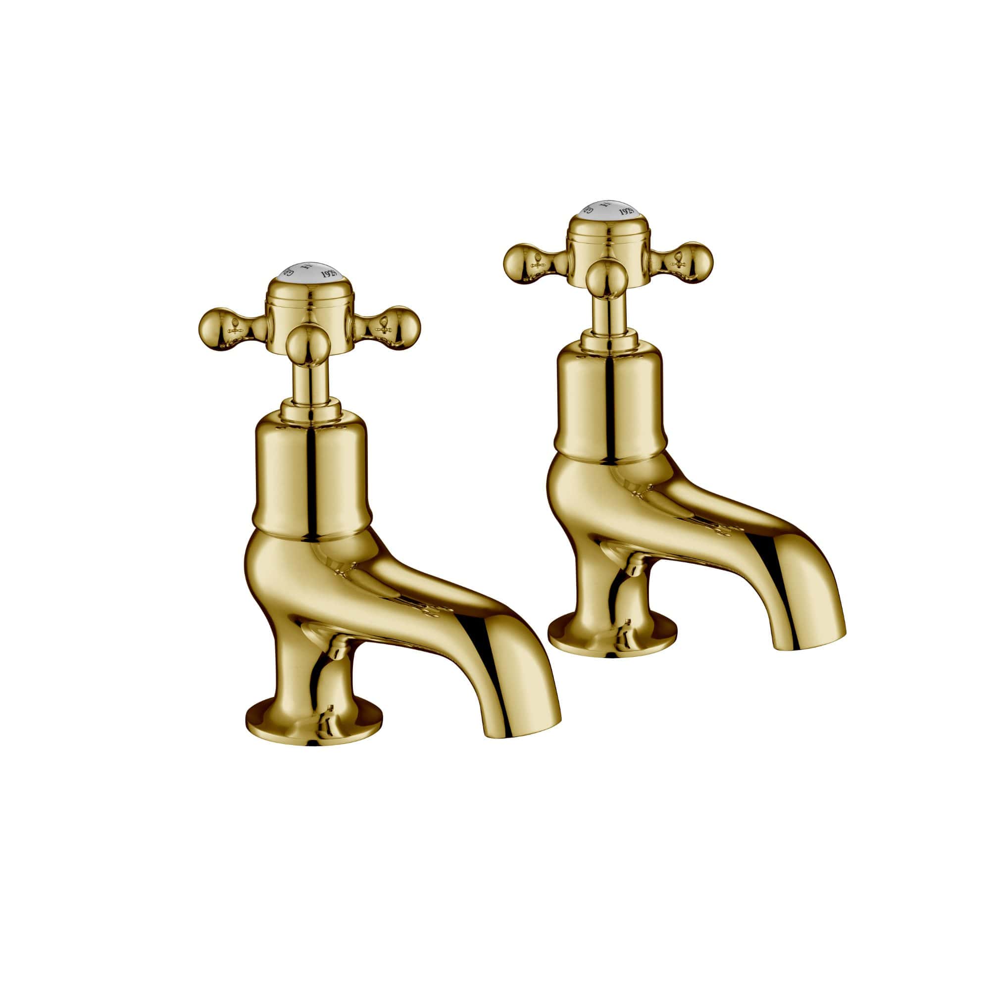 Elegant gold bathroom taps with cross handles, perfect for vintage and traditional bathroom designs. Premium quality finishes, durable brass construction, ideal for luxury bathroom renovations.