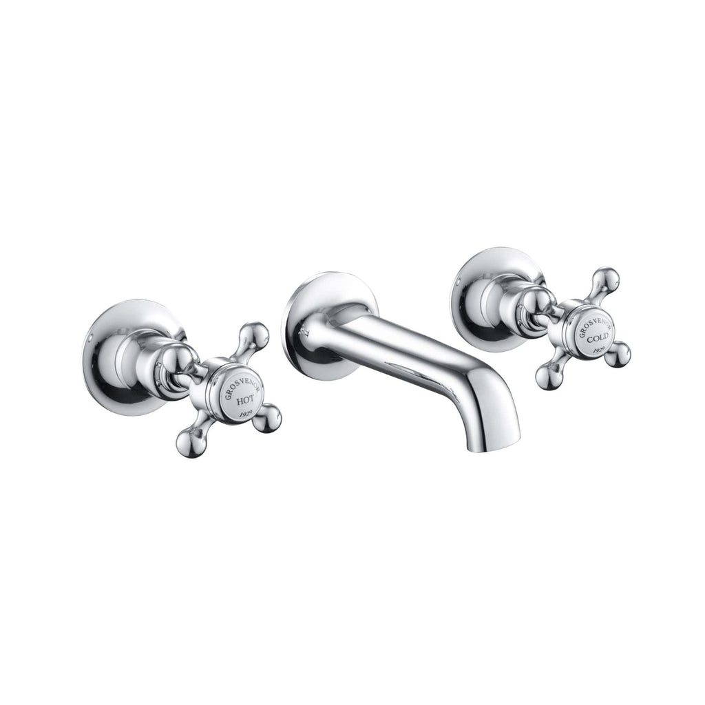 Chrome bathroom tap with hot and cold handles and vintage cross handles for a classic bathroom look. Perfect for bubly.co.uk bathroom renovation and upgrade projects.