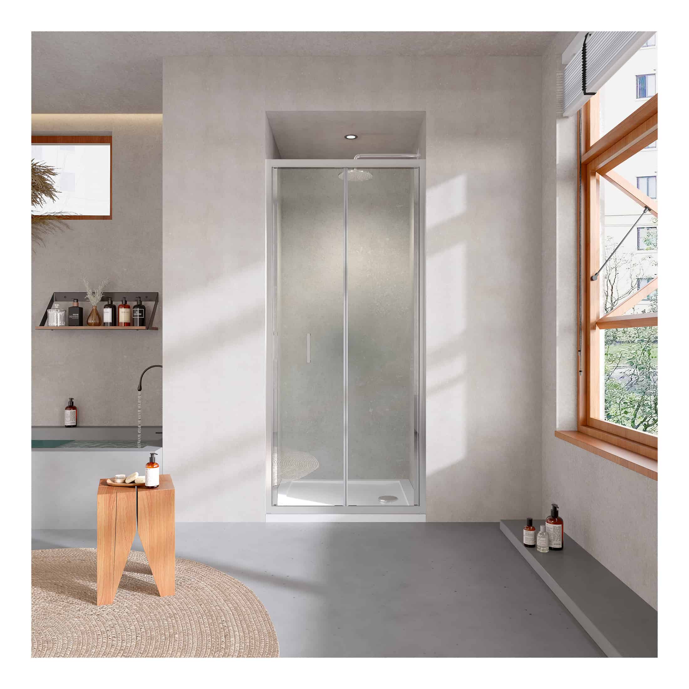 Versatile glass shower enclosure in modern bathroom with minimalist design, natural light, and contemporary fixtures for stylish and functional bathing space.