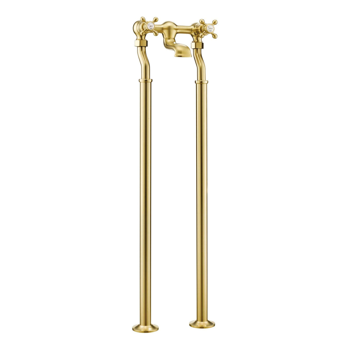 Polished brass traditional bathroom tap with a vintage style, featuring two cross handles for hot and cold water, ideal for luxurious baths.