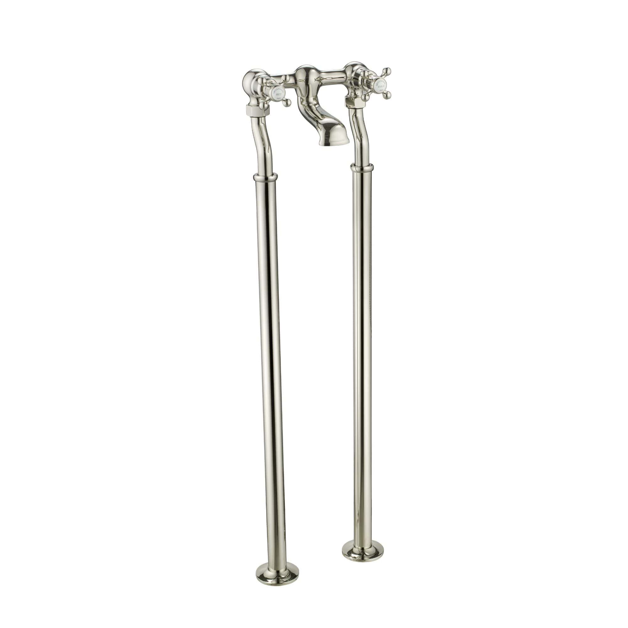 Polished chrome bathroom tap with dual handles and vintage-inspired design, suitable for classic or traditional bathroom styles. Perfect for upgrading bathroom fixtures with elegant, high-quality material.