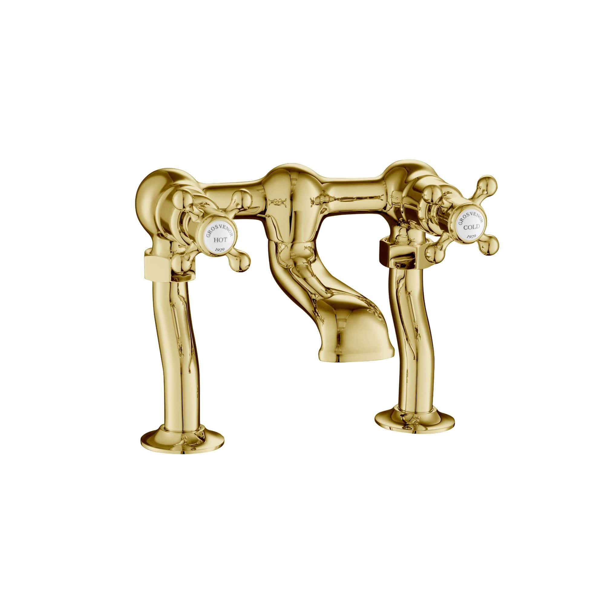 Brass vintage style bathroom tap with dual handles for hot and cold water, ideal for classic bathroom decor.