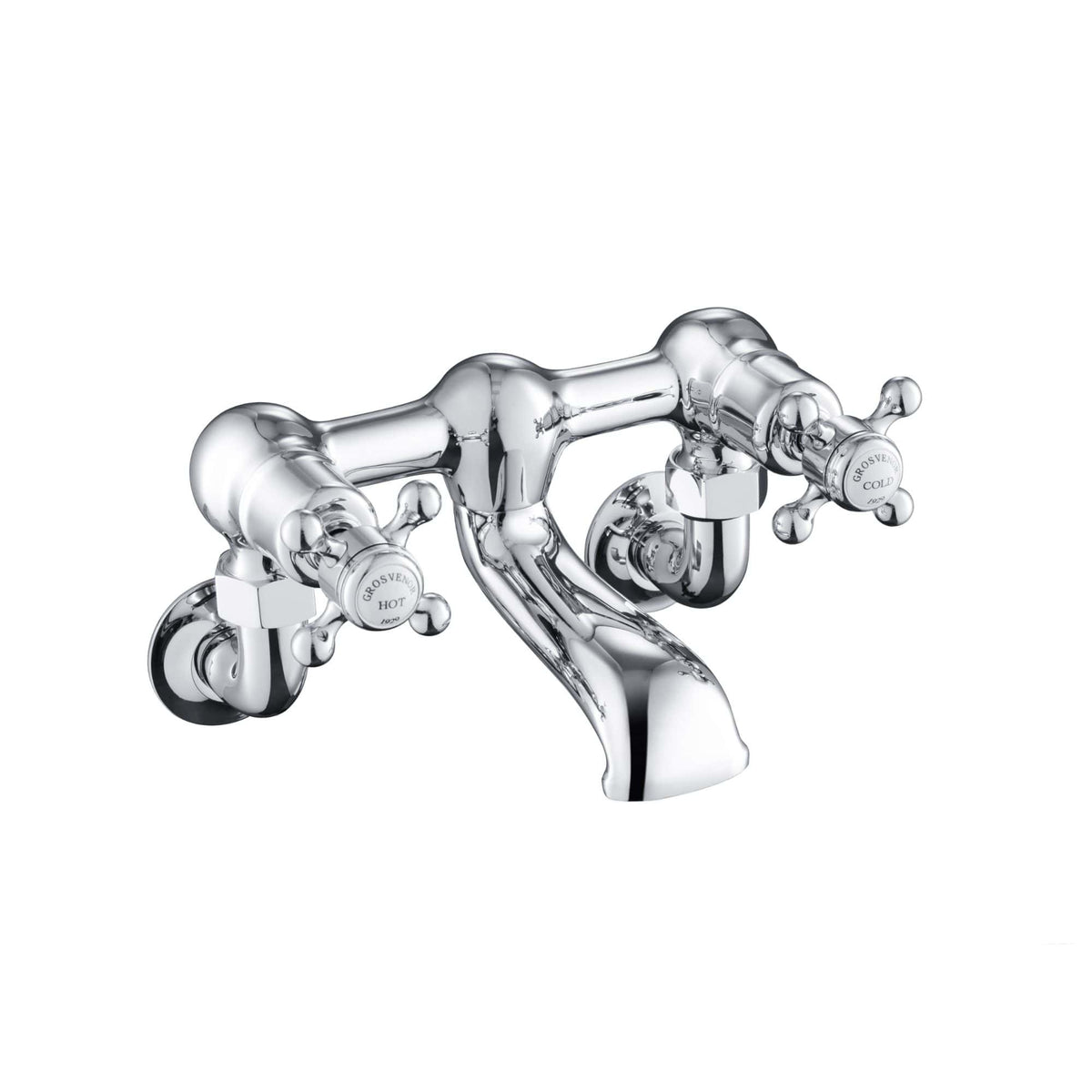 Polished chrome vintage-style bathroom mixer tap with cross handles, ideal for traditional bathroom decor. Durable, easy-to-use design perfect for hot and cold water control.