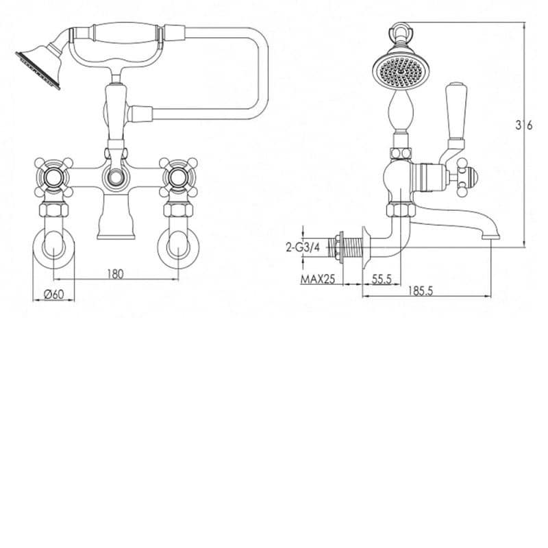 Flexible bathroom tap and shower plumbing diagram with detailed measurements for installation. Ideal for bathroom refurbishment, plumbing projects, and DIY bathroom fitment.