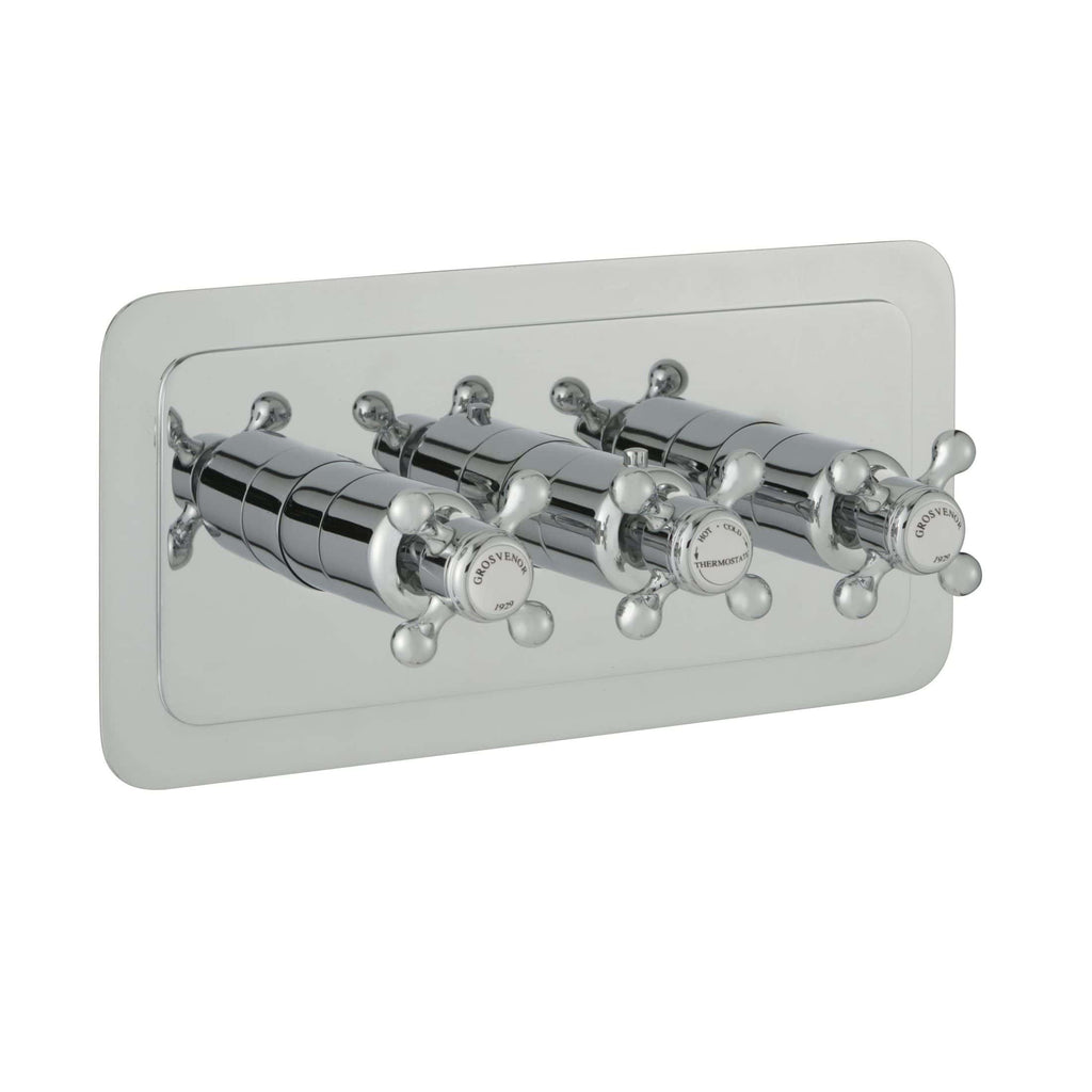 Polished chrome radiator control valves for luxury bathroom heating systems, featuring vintage-inspired cross handles and a sleek finish, perfect for enhancing modern or classic bathroom décor.