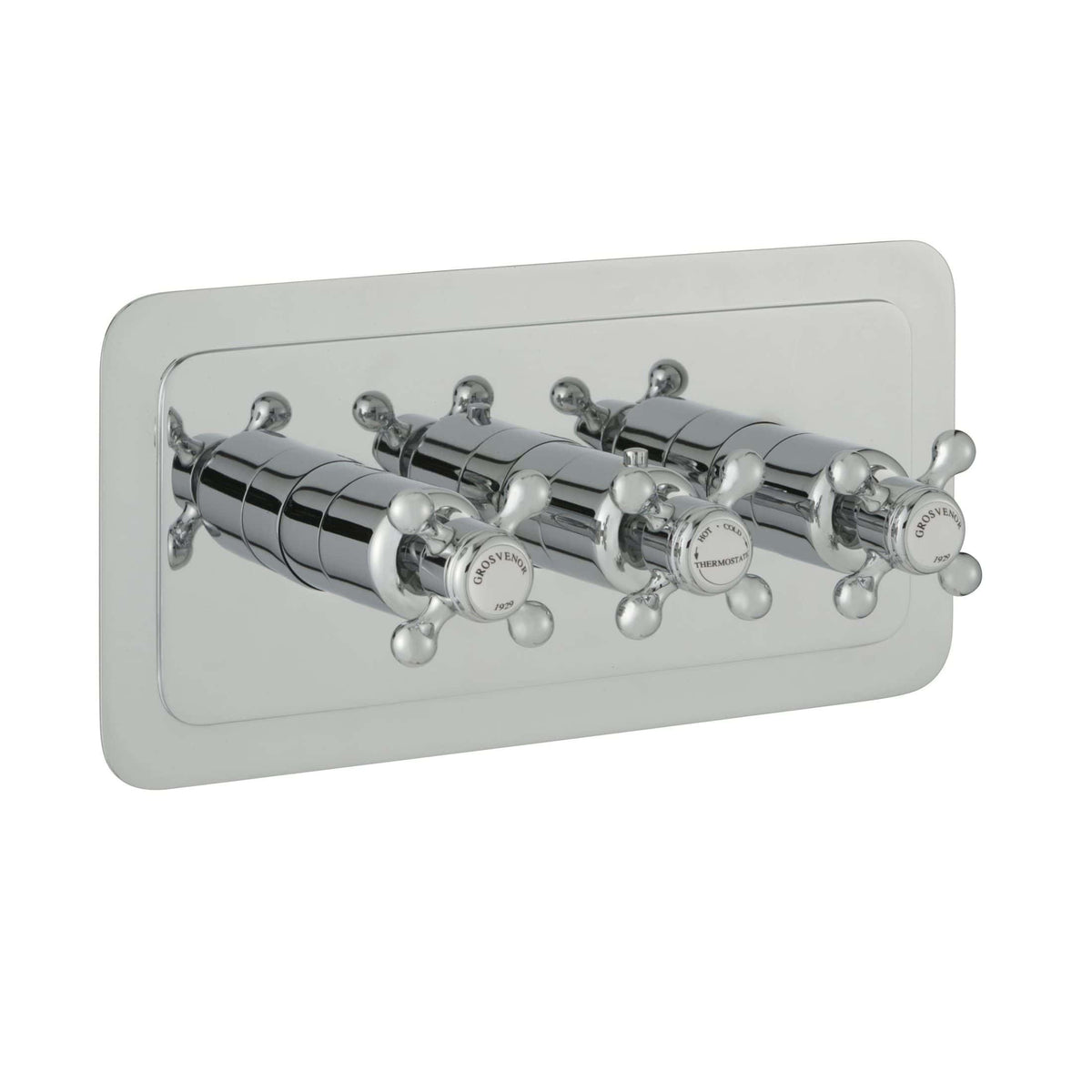 Polished chrome radiator control valves for luxury bathroom heating systems, featuring vintage-inspired cross handles and a sleek finish, perfect for enhancing modern or classic bathroom décor.