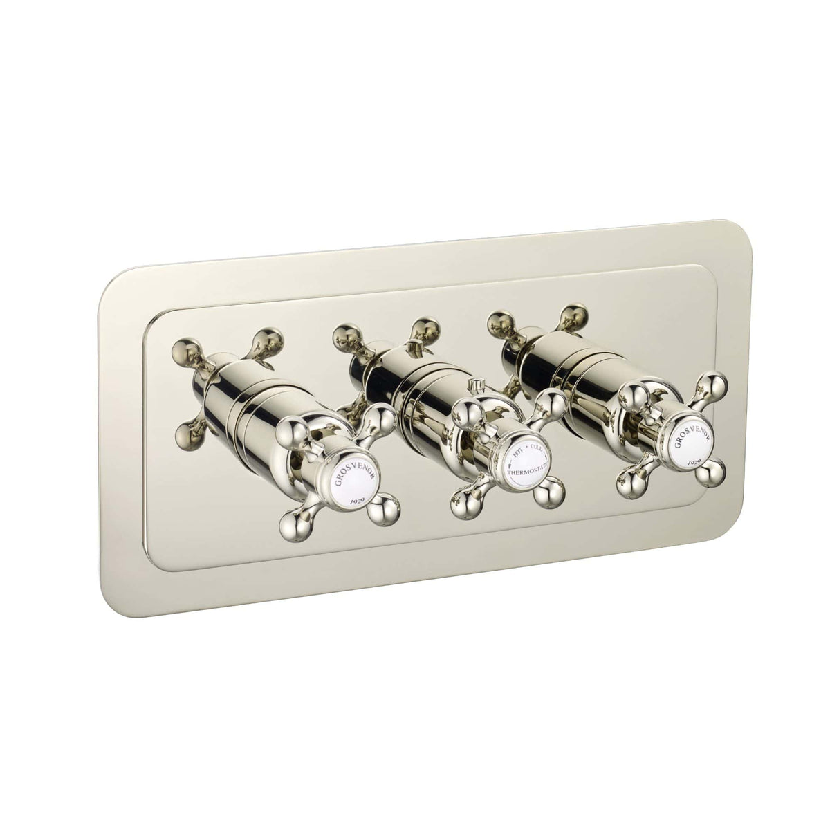 Elegant chrome bathroom wall-mounted thermostatic control valves with vintage design, ideal for luxury浴室 fixtures, for precise water temperature control in high-end bathrooms.