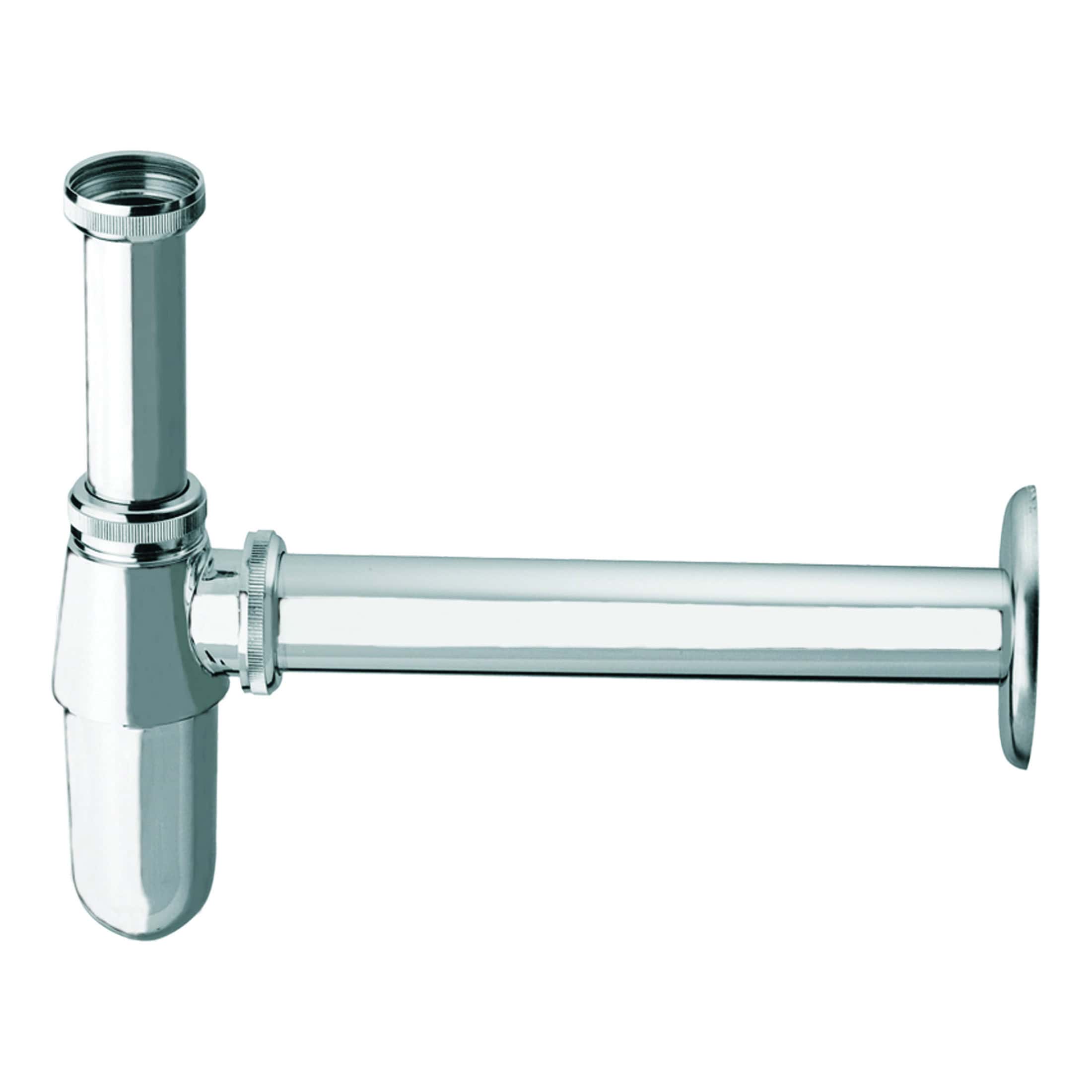 Polished chrome bathroom drain pipe and trap assembly suitable for modern bathroom installations. Durable and easy to install, ideal for sink or washbasin plumbing repairs.
