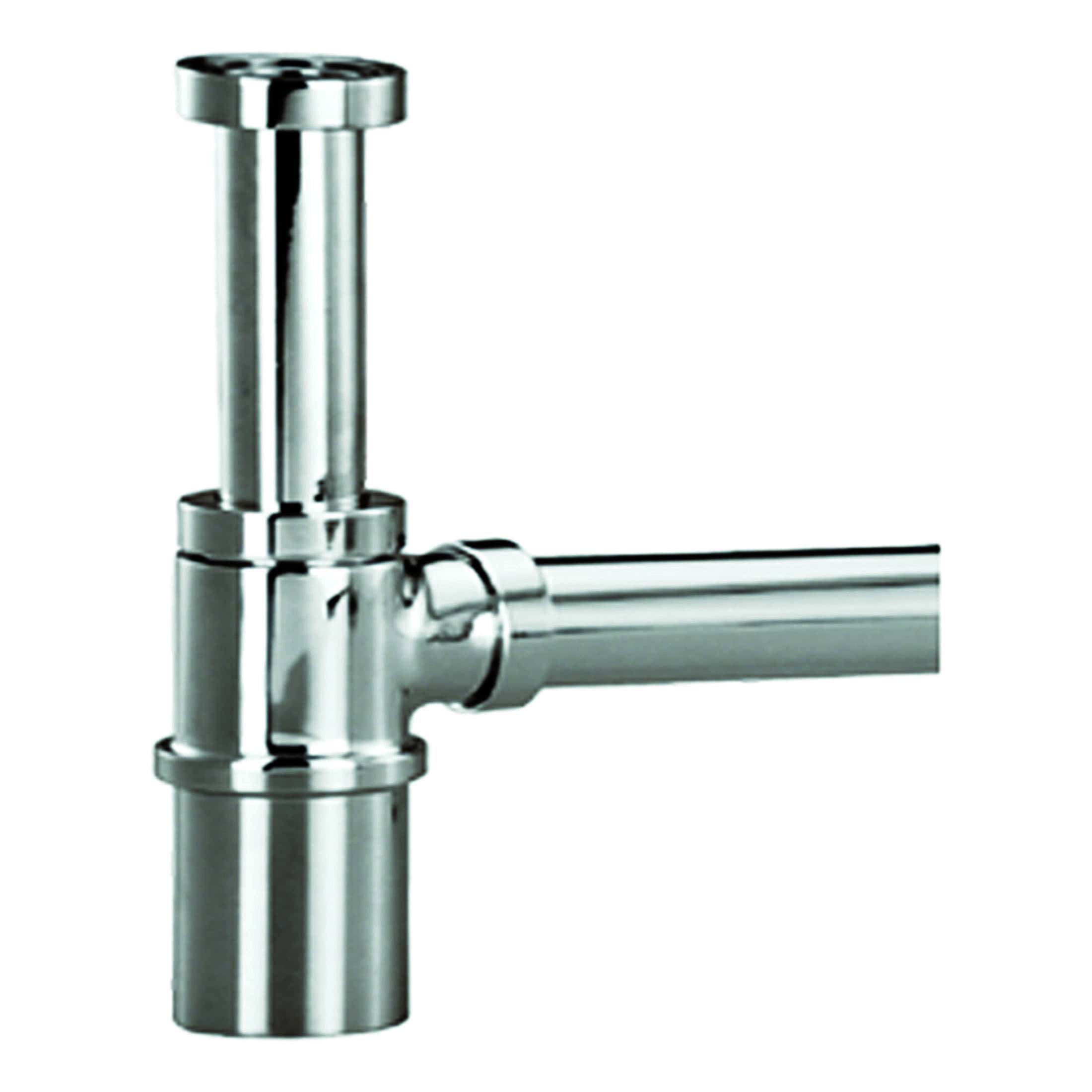 Polished chrome kitchen sink waste pipe fitting for modern bathroom setups and plumbing installations.
