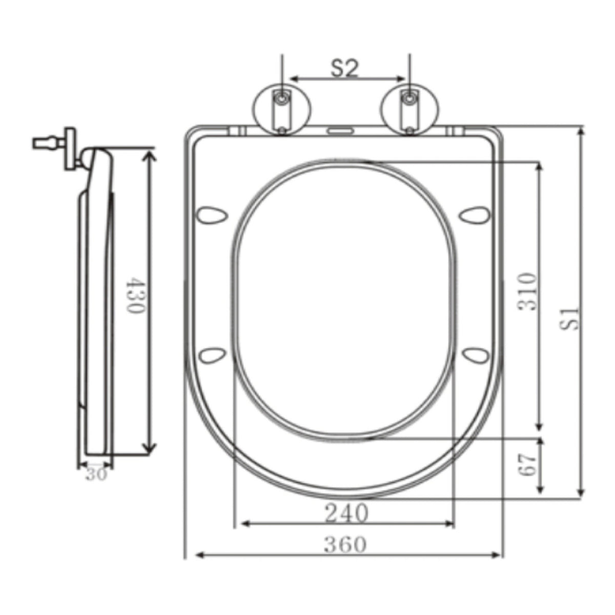 Scudo Deia Rimless Open Back Close Coupled Toilet With Cistern And Wrap Over Soft Close Seat - White - technical drawing with dimensions