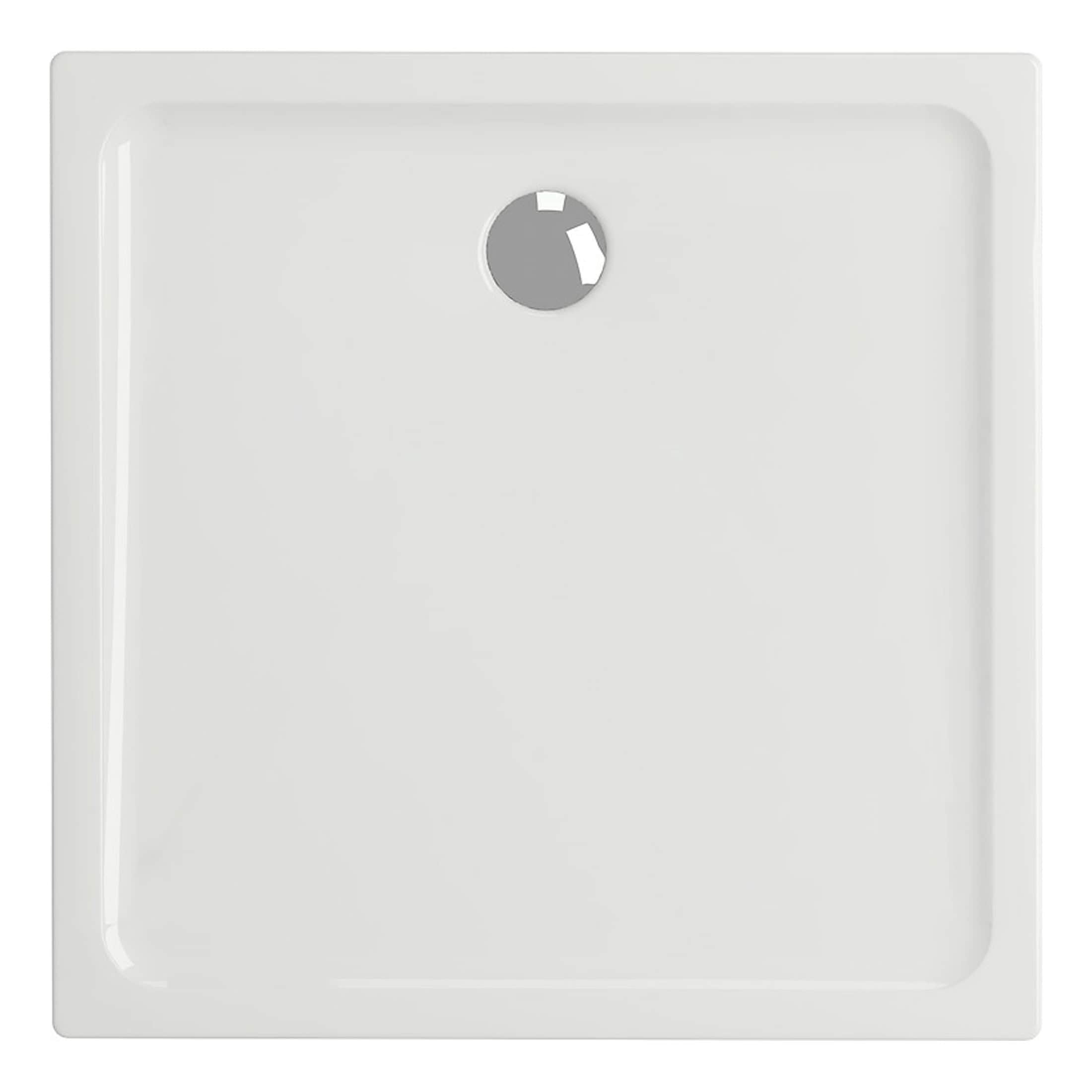 White ceramic shower tray with drain hole for bathroom installation.