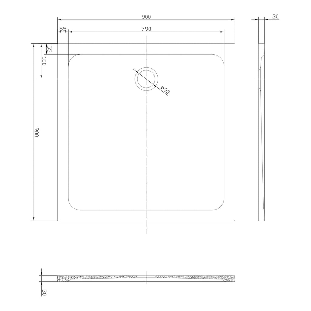 Luxurious bathroom shower tray with precise dimensions, perfect for modern bathroom renovations, featuring high-quality materials and sleek design from Bubly Bathrooms.