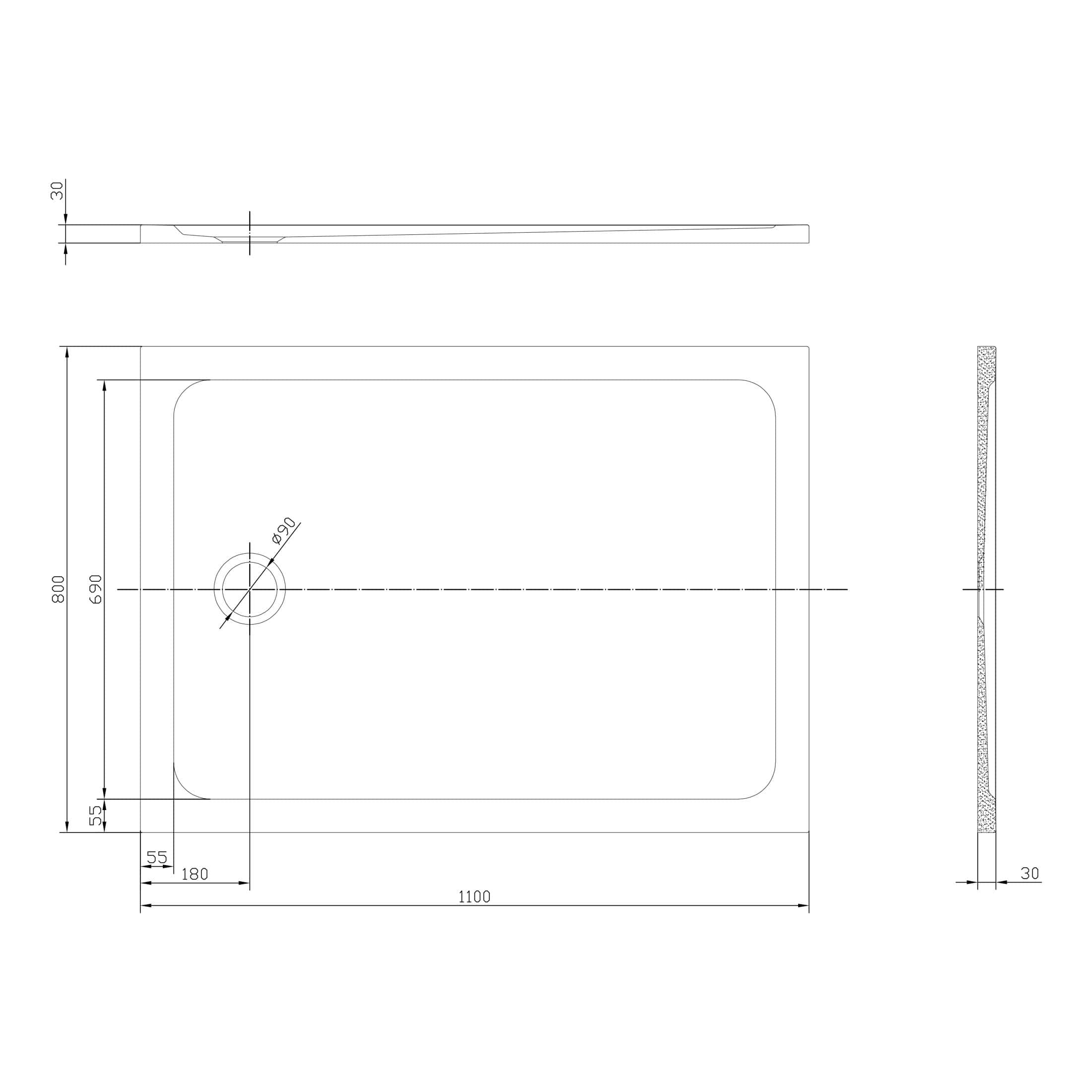 Elegant modern bathroom shower tray with precise dimensions, designed for seamless integration into luxury bathrooms, offering durability and style for contemporary spaces.
