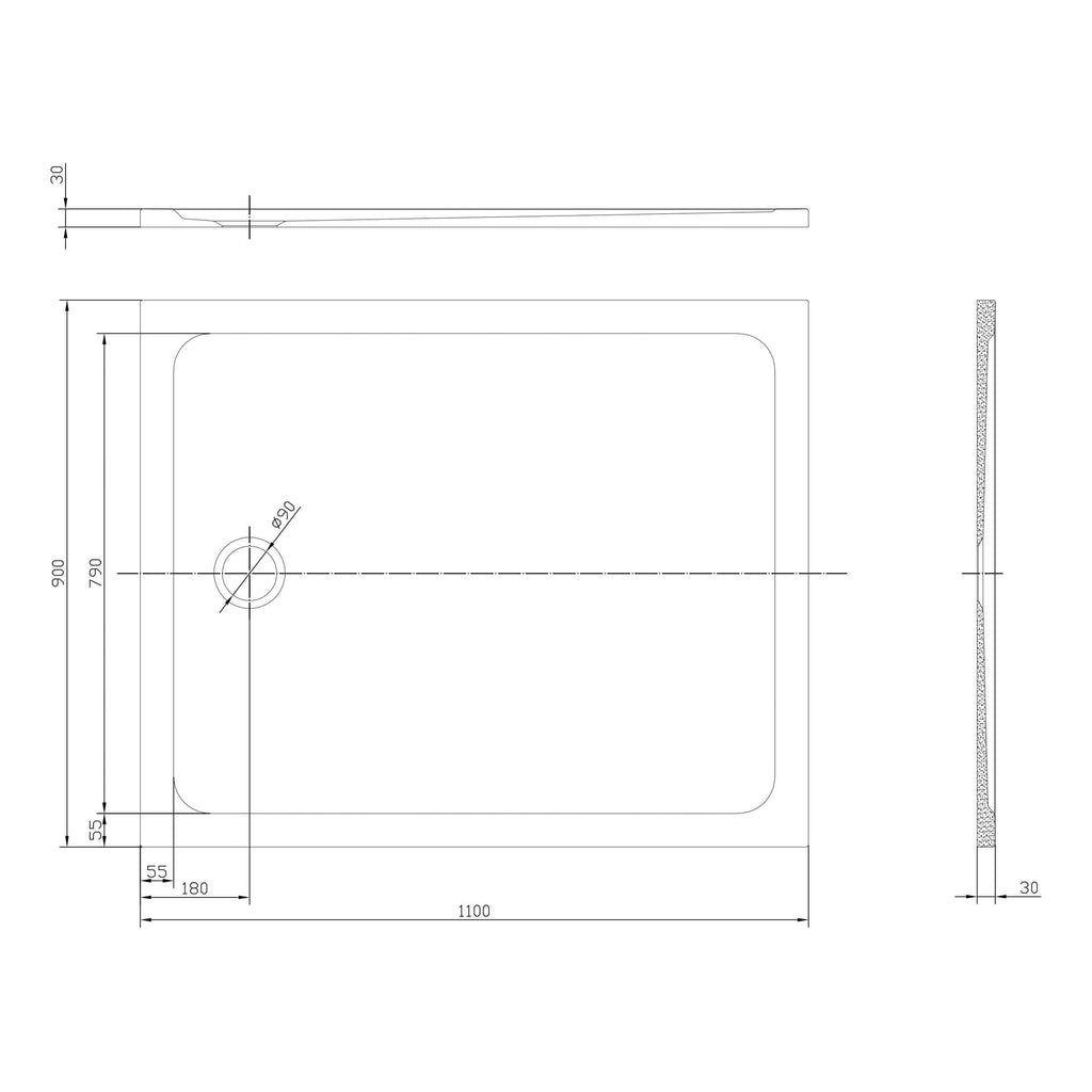 Modern shower tray with precise measurements and sleek design, ideal for contemporary Badezimmer renovations, offering durable and stylish bathroom solutions.
